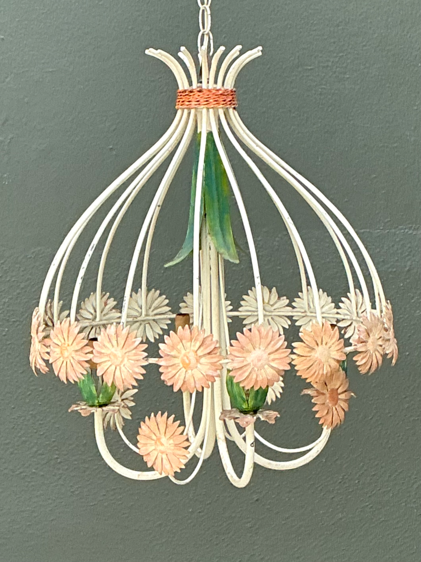 Vintage Tole Daisy Chandelier - Side view