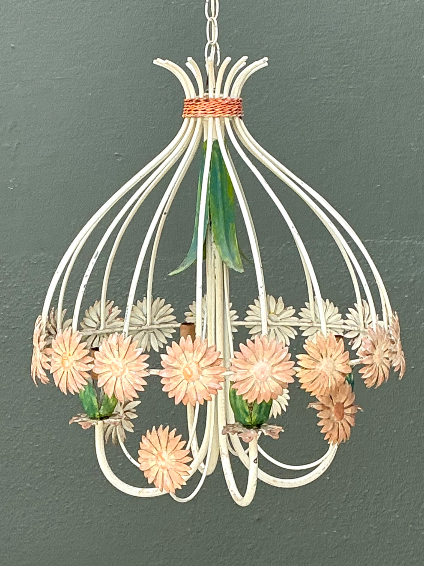 Vintage Tole Daisy Chandelier - Detail view