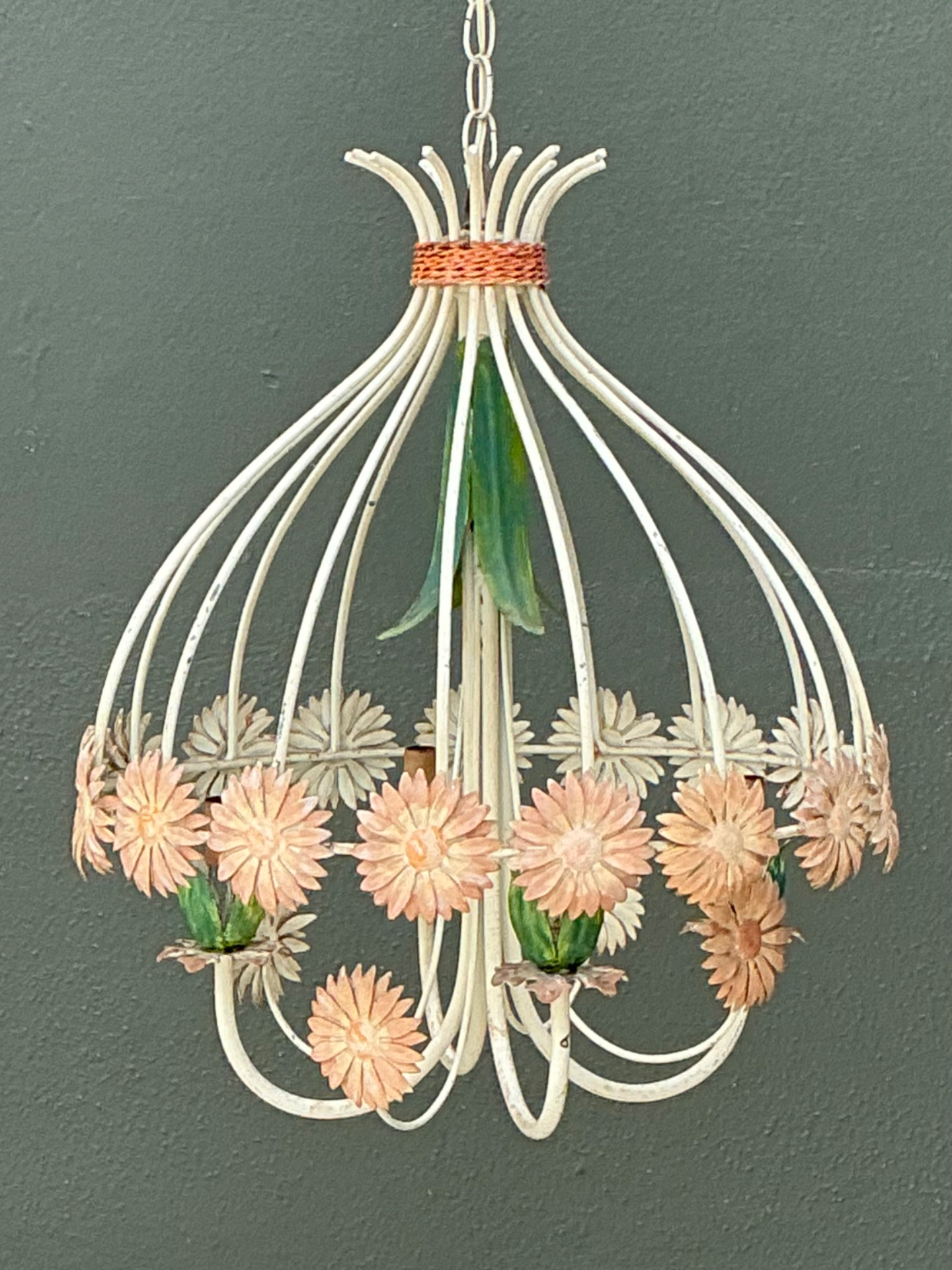 Vintage Tole Daisy Chandelier - Top view
