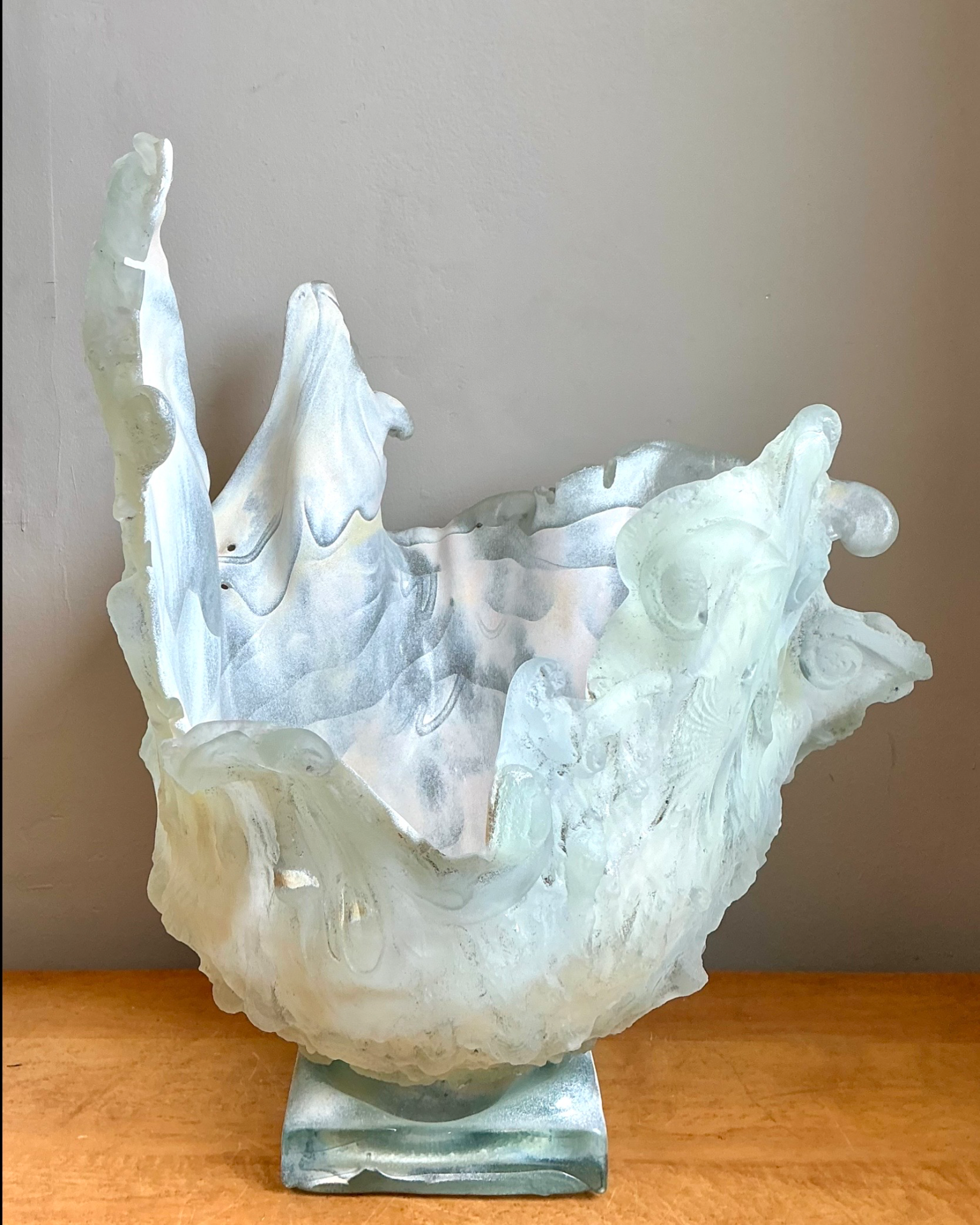 Vintage Monumental Biomorphic Sculptural Glass Bowl - Side view