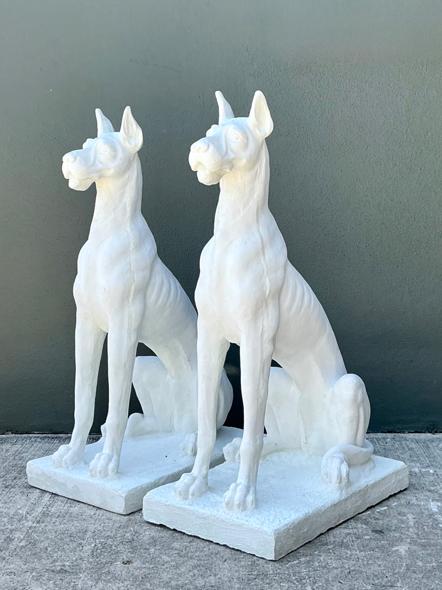 Vintage Solid Cast Cement Great Dane Statues - A Pair - Top view