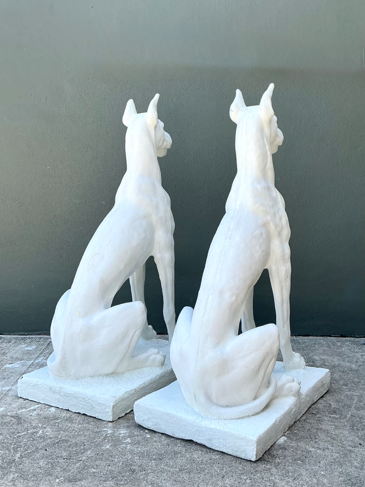 Vintage Solid Cast Cement Great Dane Statues - A Pair - Side view