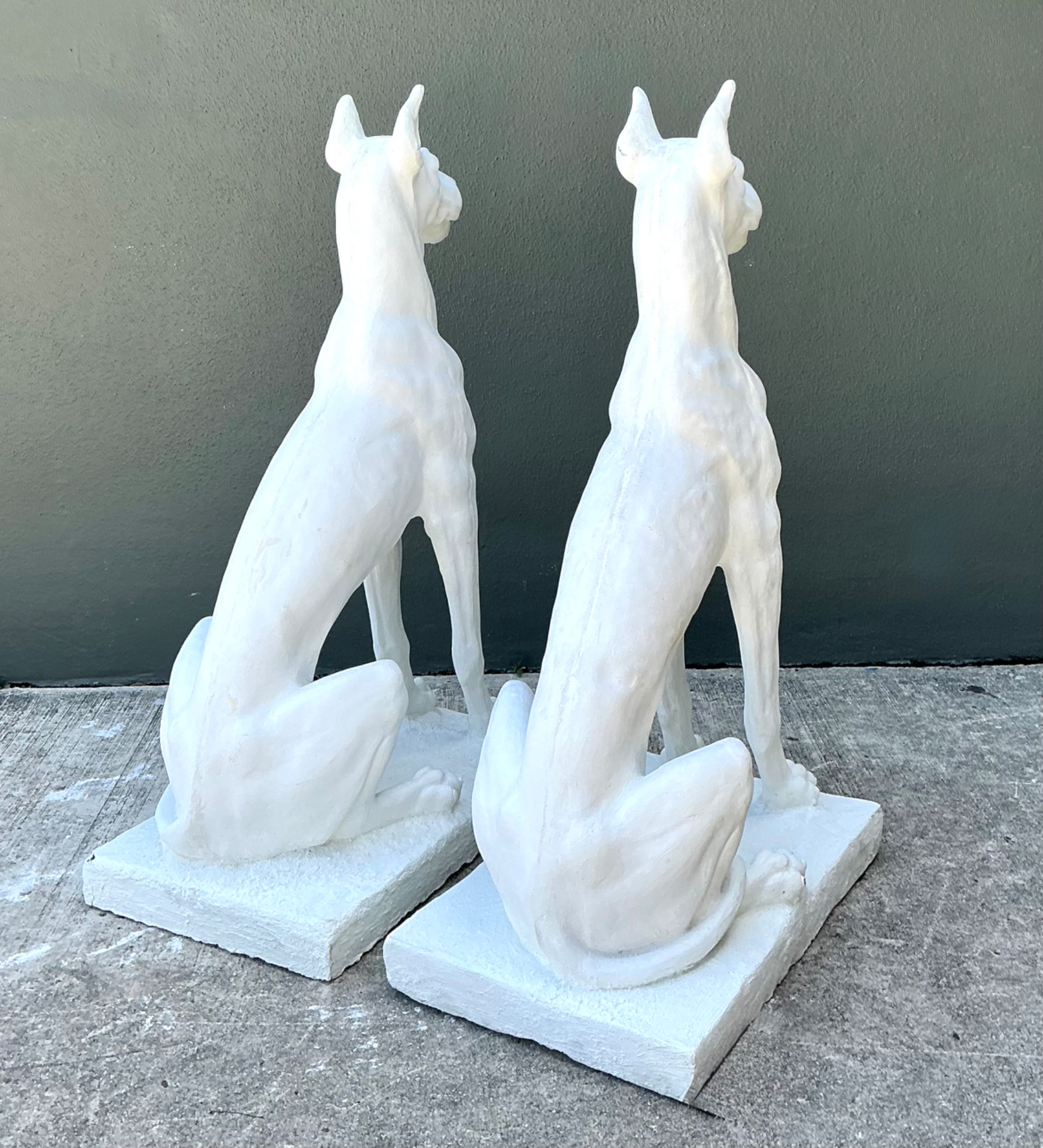 Vintage Solid Cast Cement Great Dane Statues - A Pair - Detail view