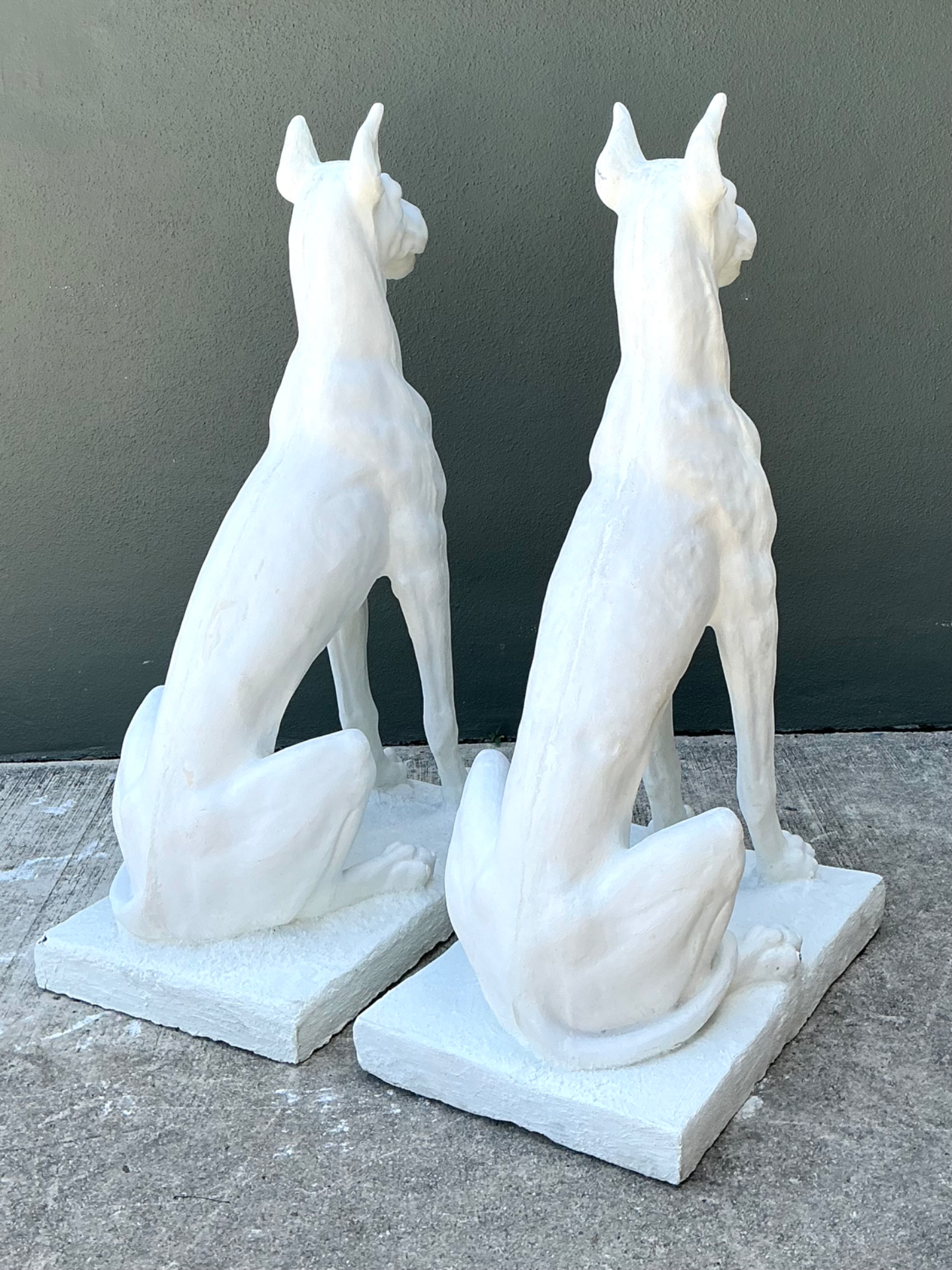 Vintage Solid Cast Cement Great Dane Statues - A Pair - Back view