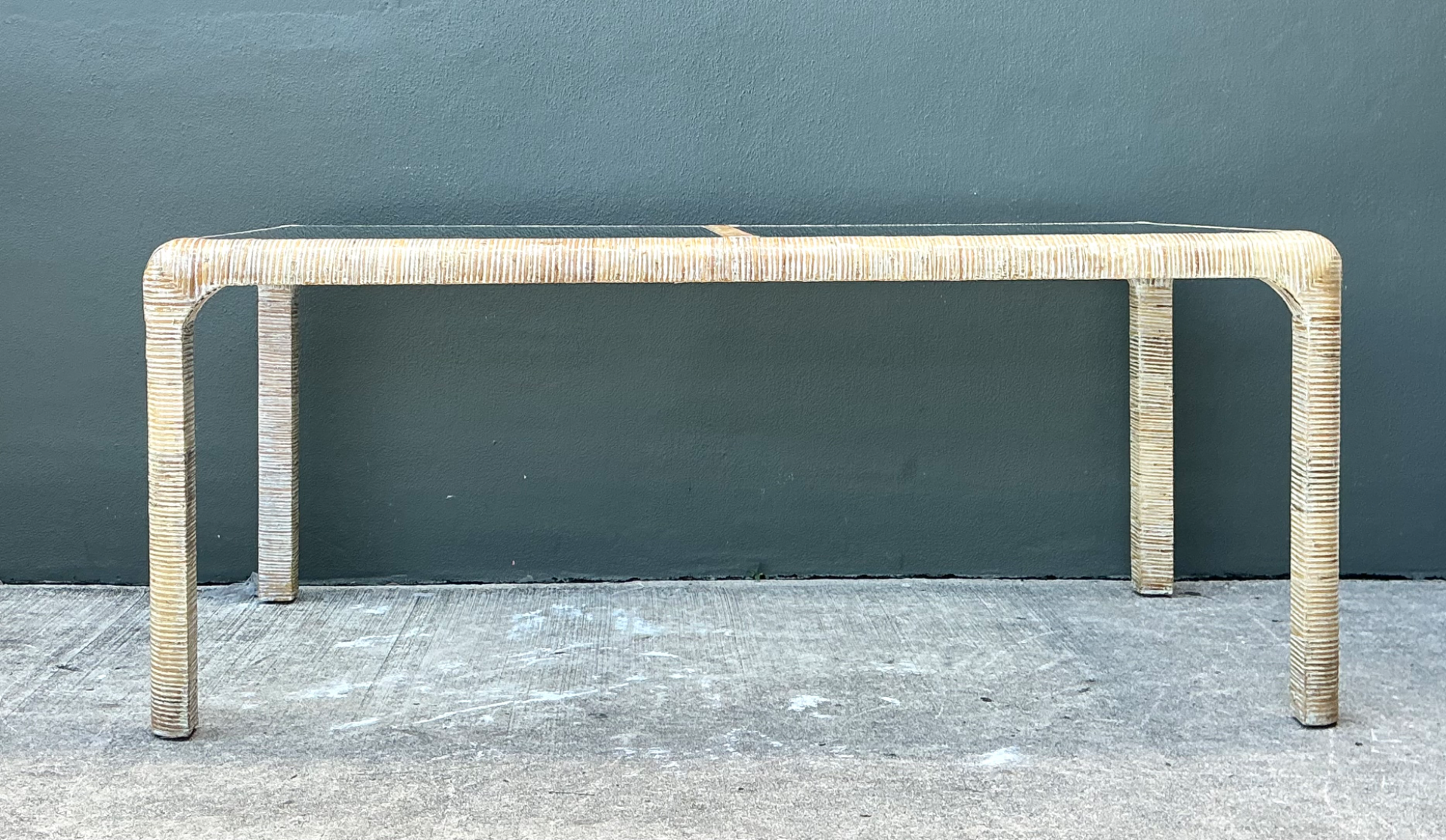 Vintage Rattan and Glass Dining Table - Top view