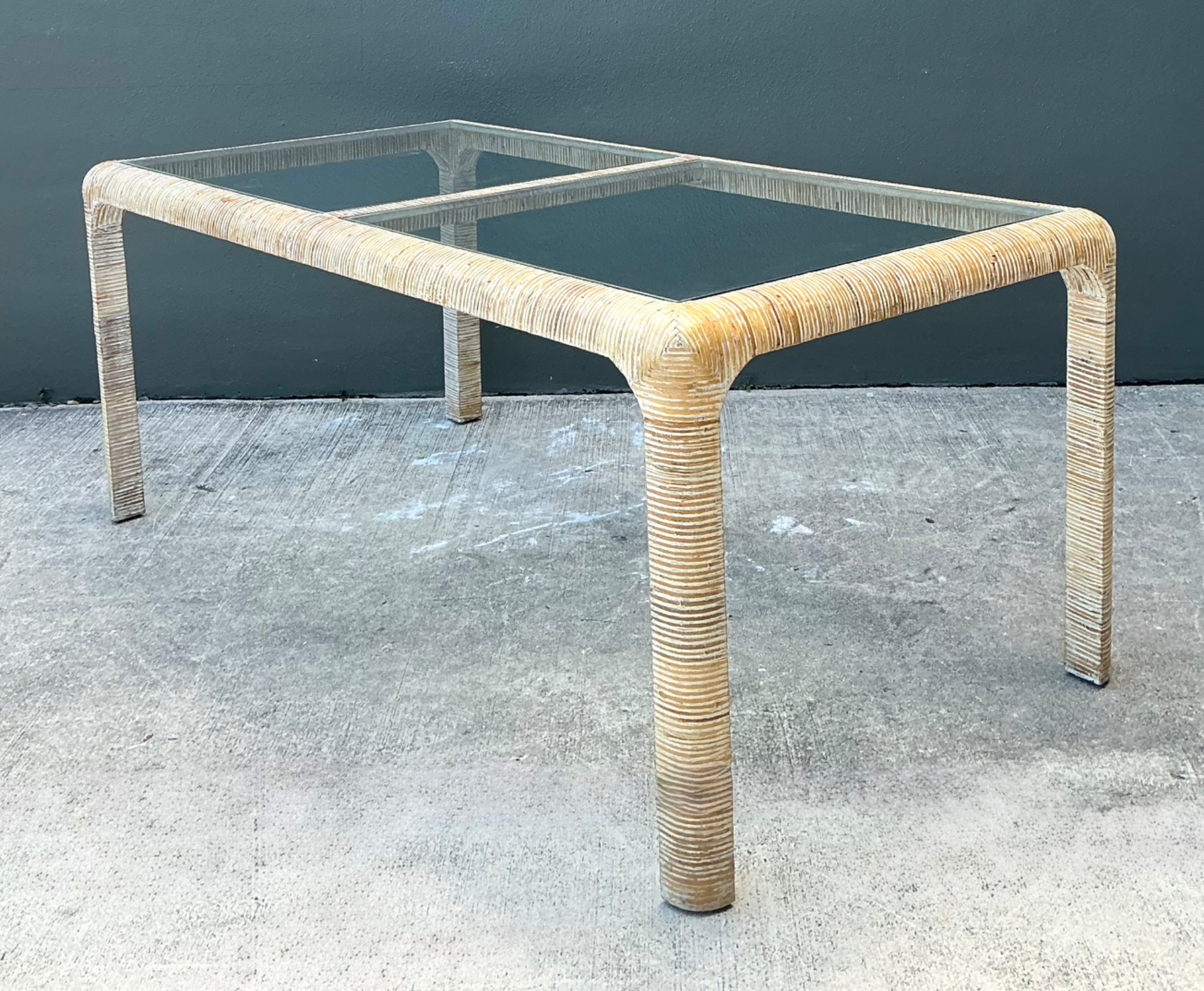 Vintage Rattan and Glass Dining Table - Back view