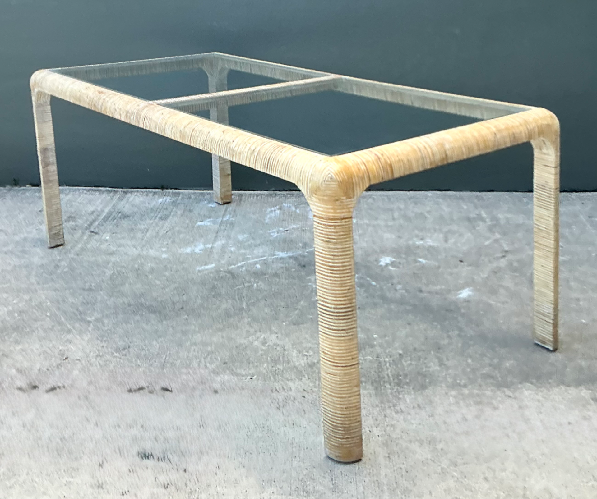 Vintage Rattan and Glass Dining Table - Detail view