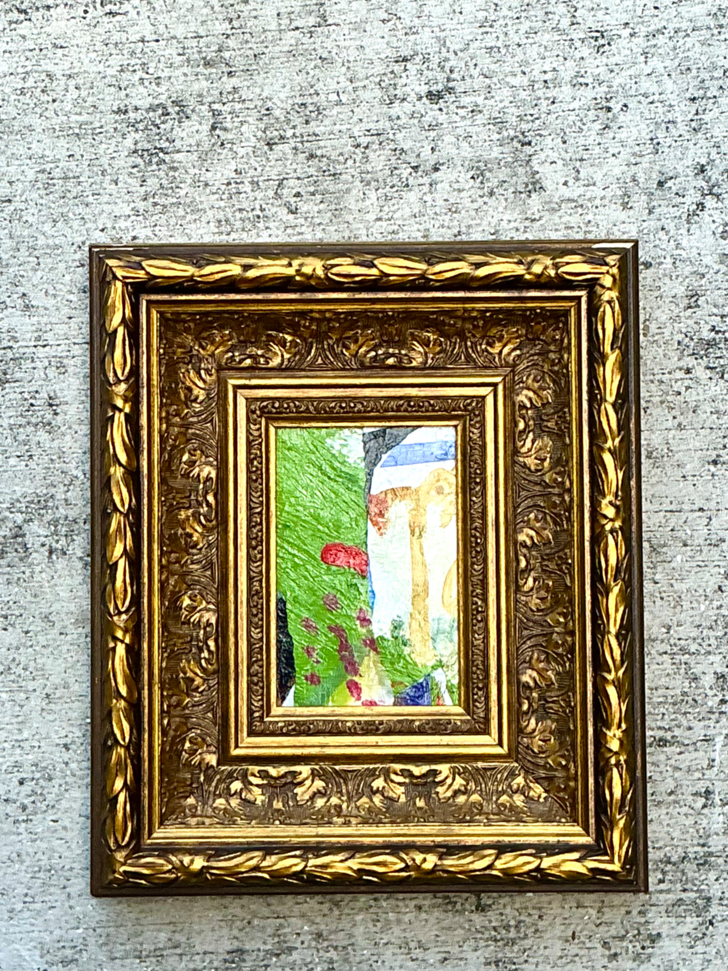 Vintage Framed Abstract Oil Painting - Side view