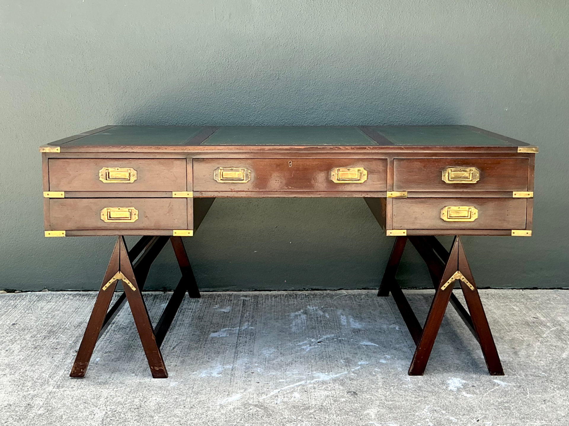 Vintage Military Campaign Wood Desk - Detail view
