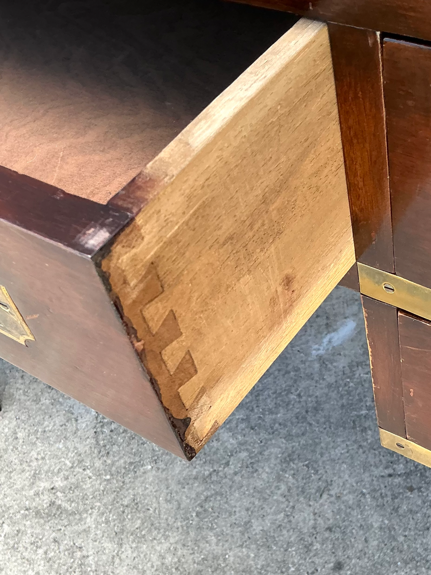 Vintage Military Campaign Wood Desk - Back view