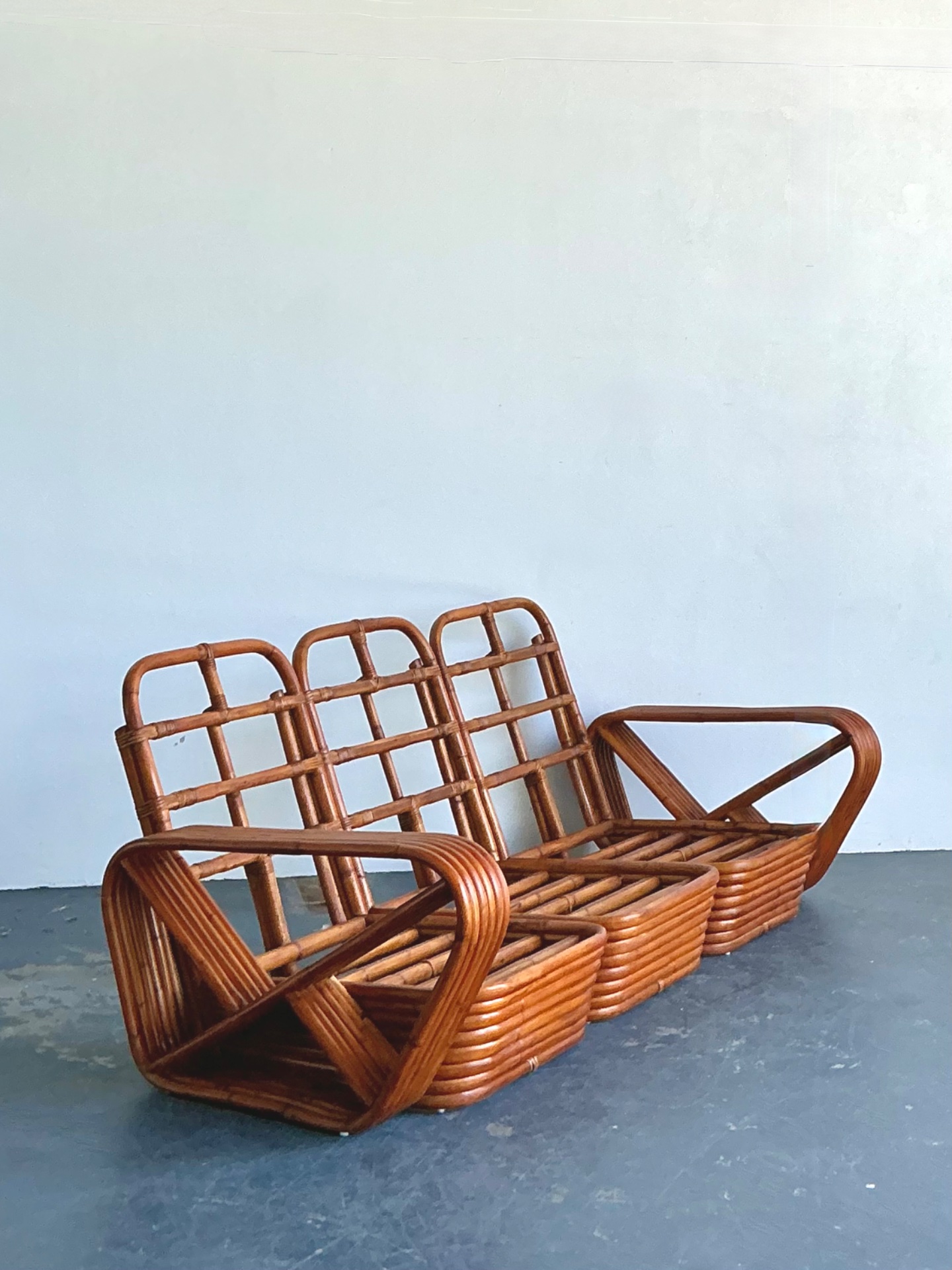 Vintage MCM Paul Frankl 6 Strand Rattan Sofa - Back view