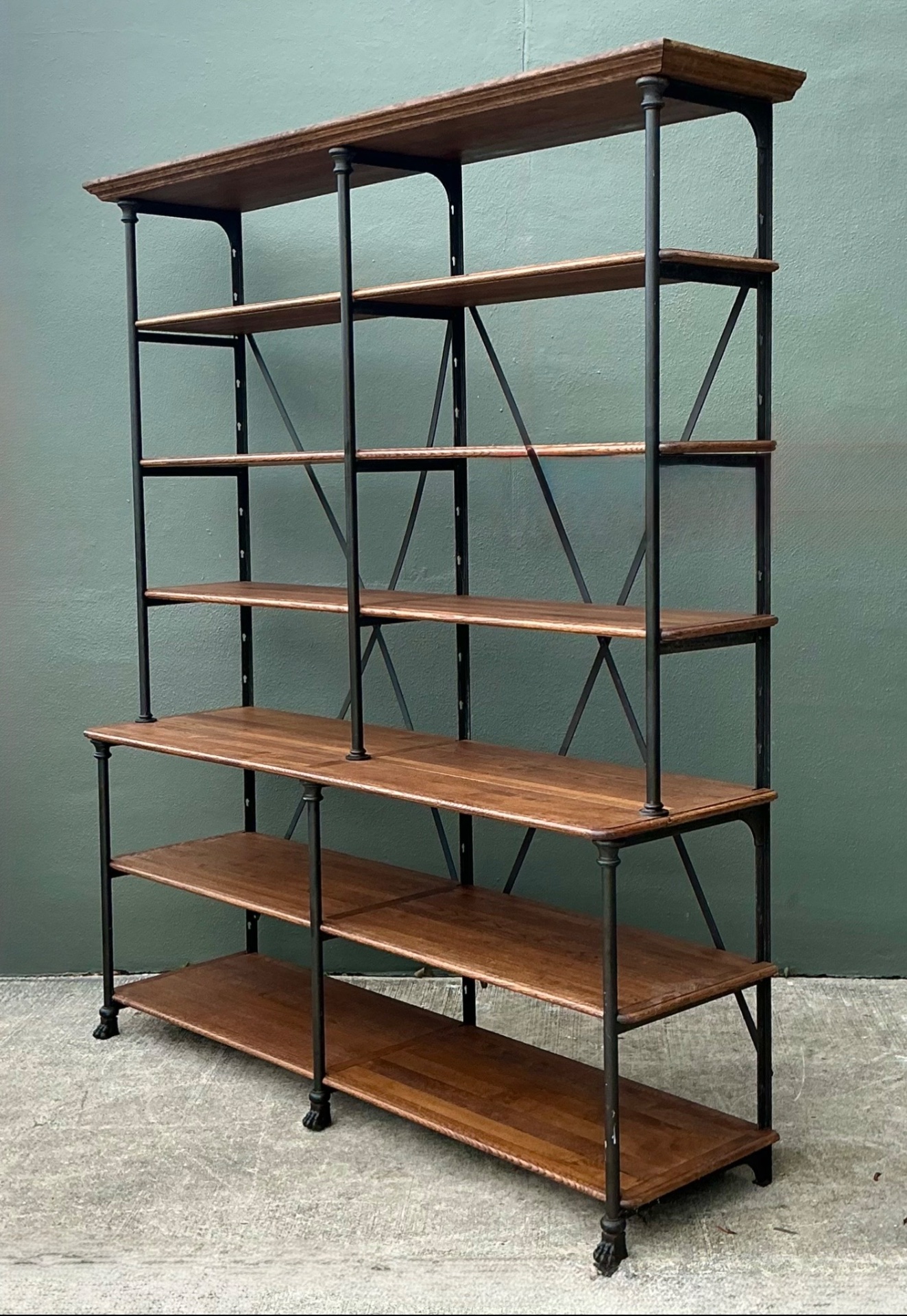 Vintage Industrial Style Metal And Wood Plank Etagere - Detail view