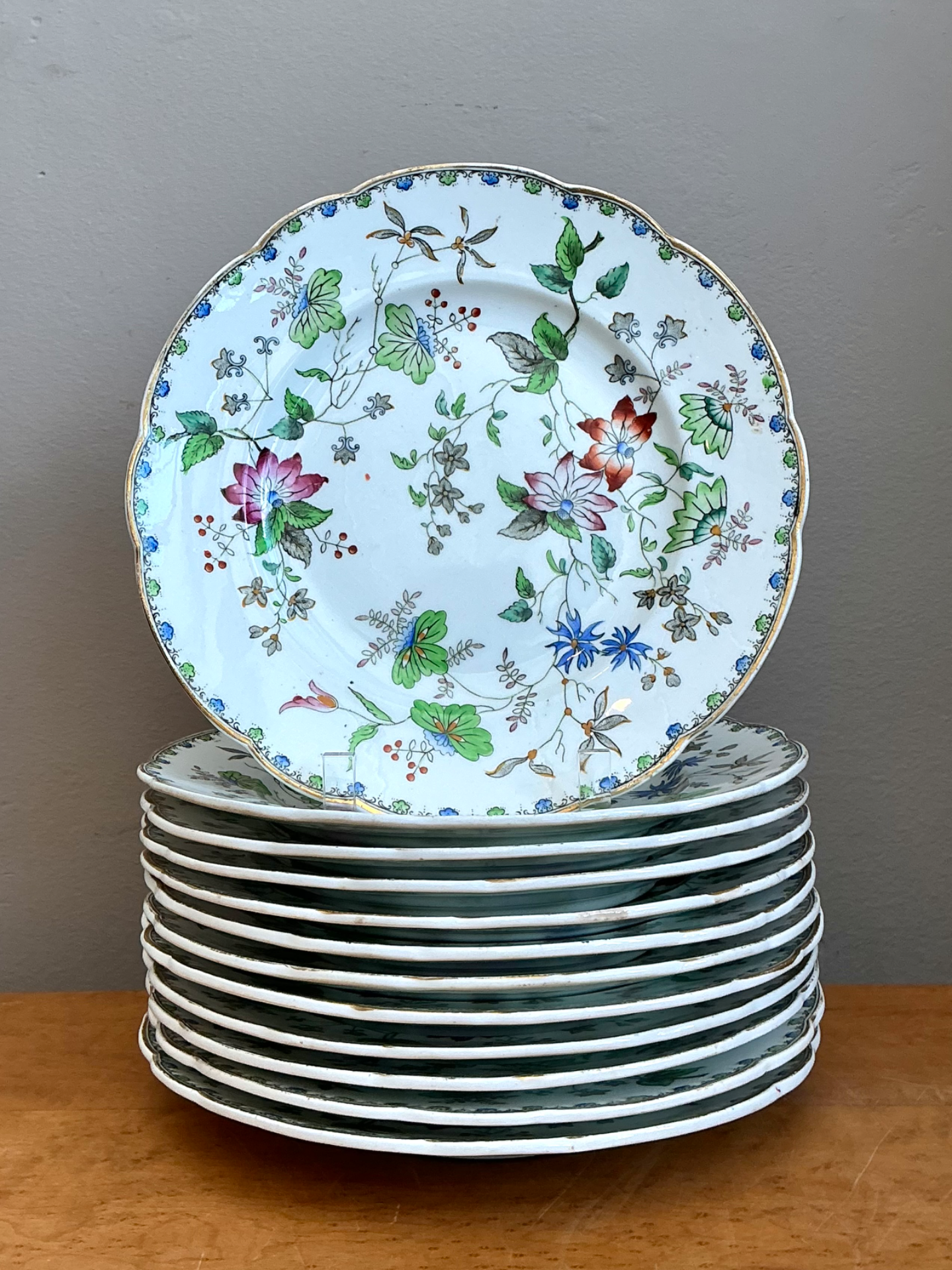 George G Vintage “Challie” Floral Patterned Porcelain Plates - Set of 12 - Top view