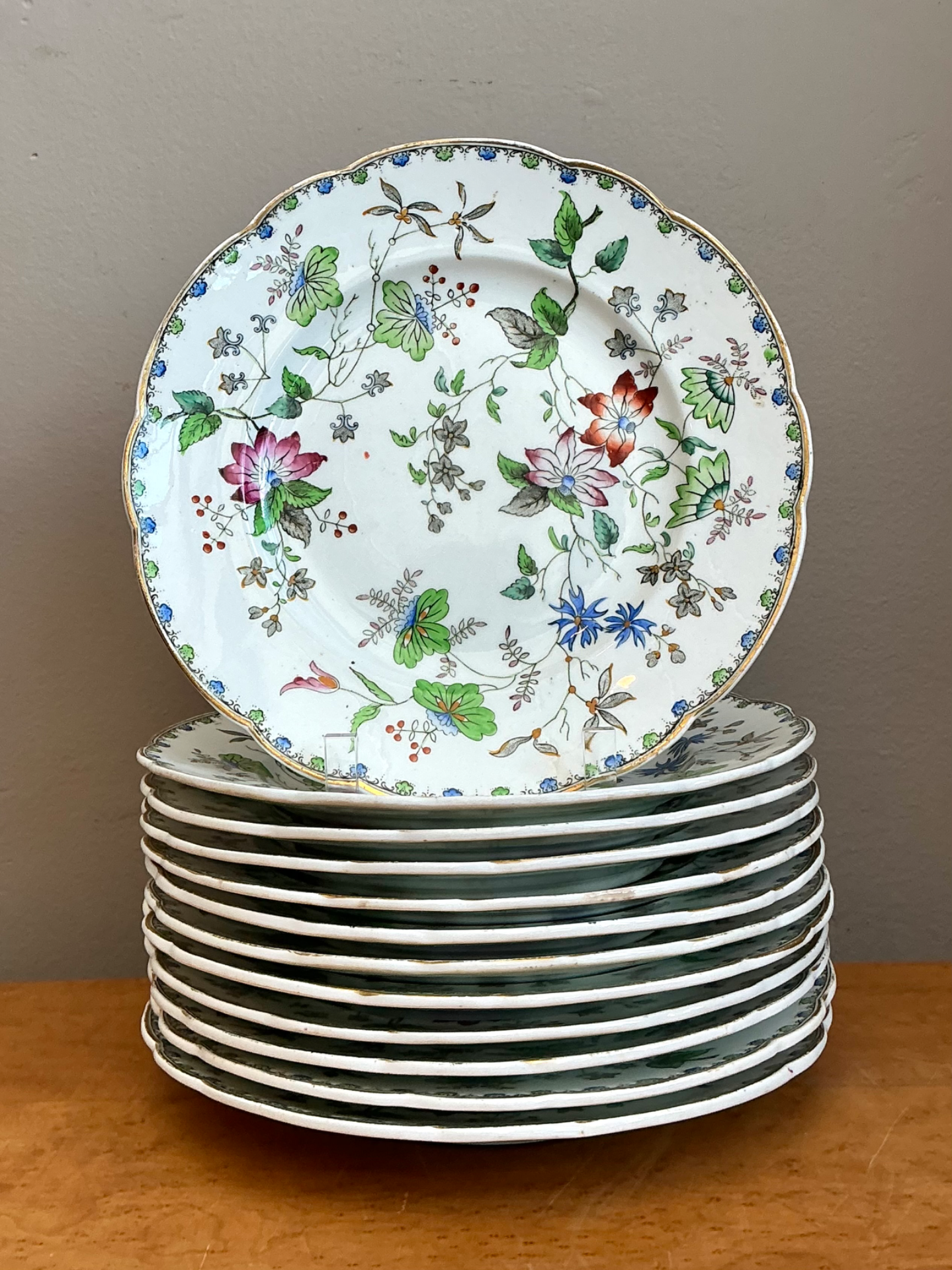 George G Vintage “Challie” Floral Patterned Porcelain Plates - Set of 12 - Side view