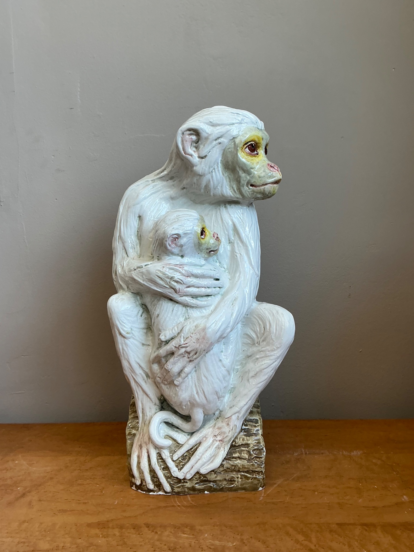 Vintage Italian Glazed Ceramic Monkey And Baby  - Top view