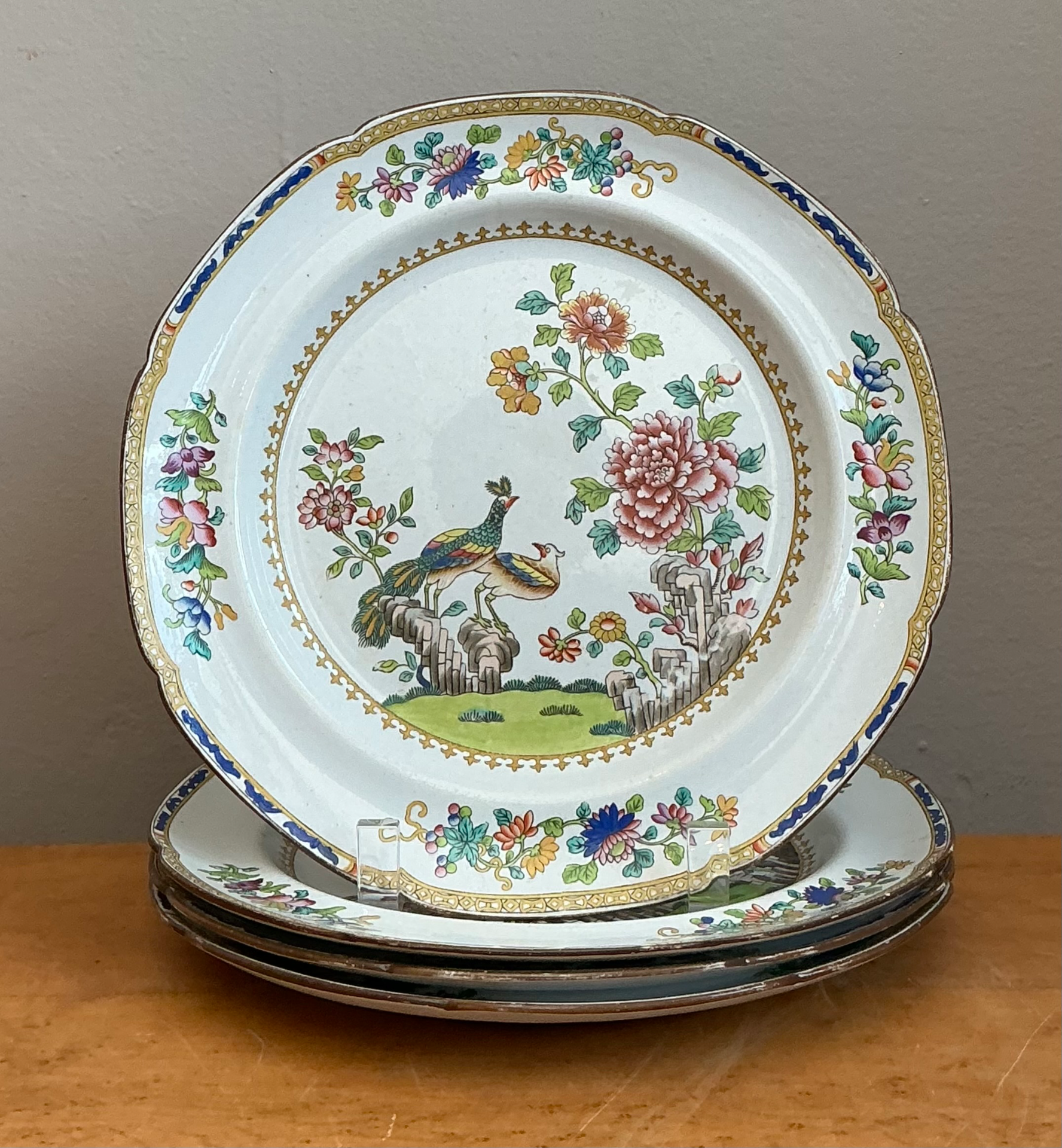 Vintage Spode New Stone Floral Plates - Set of 4 - Back view