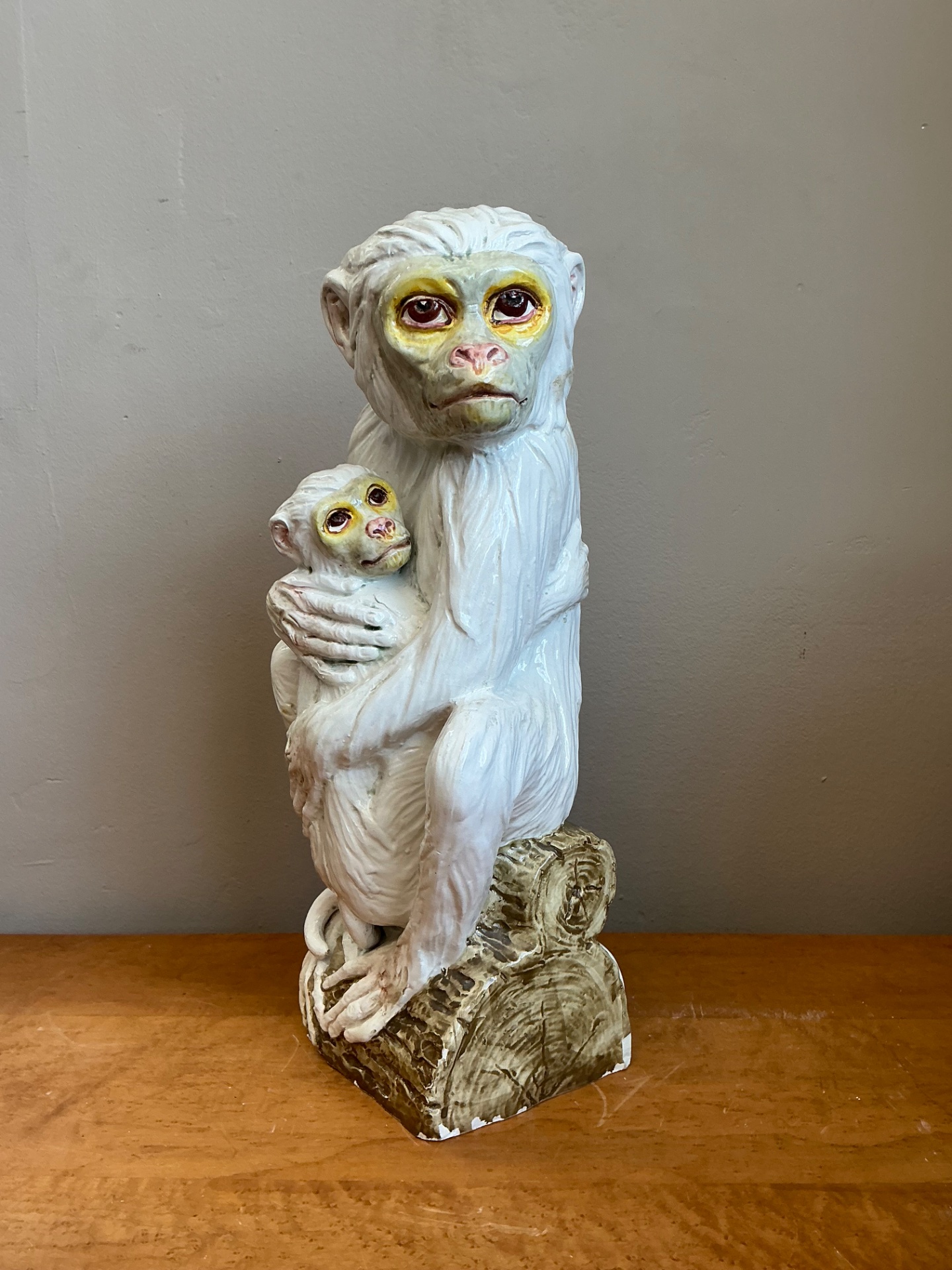 Vintage Italian Glazed Ceramic Monkey And Baby  - Detail view