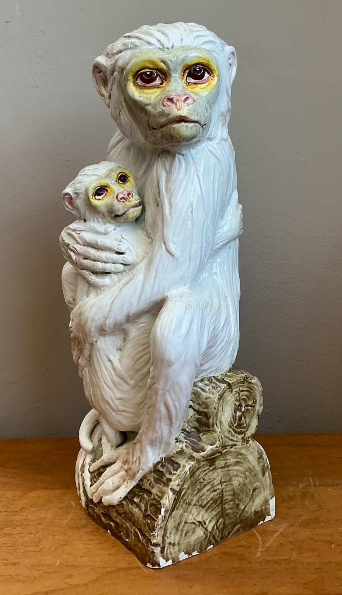 Vintage Italian Glazed Ceramic Monkey And Baby  - Back view