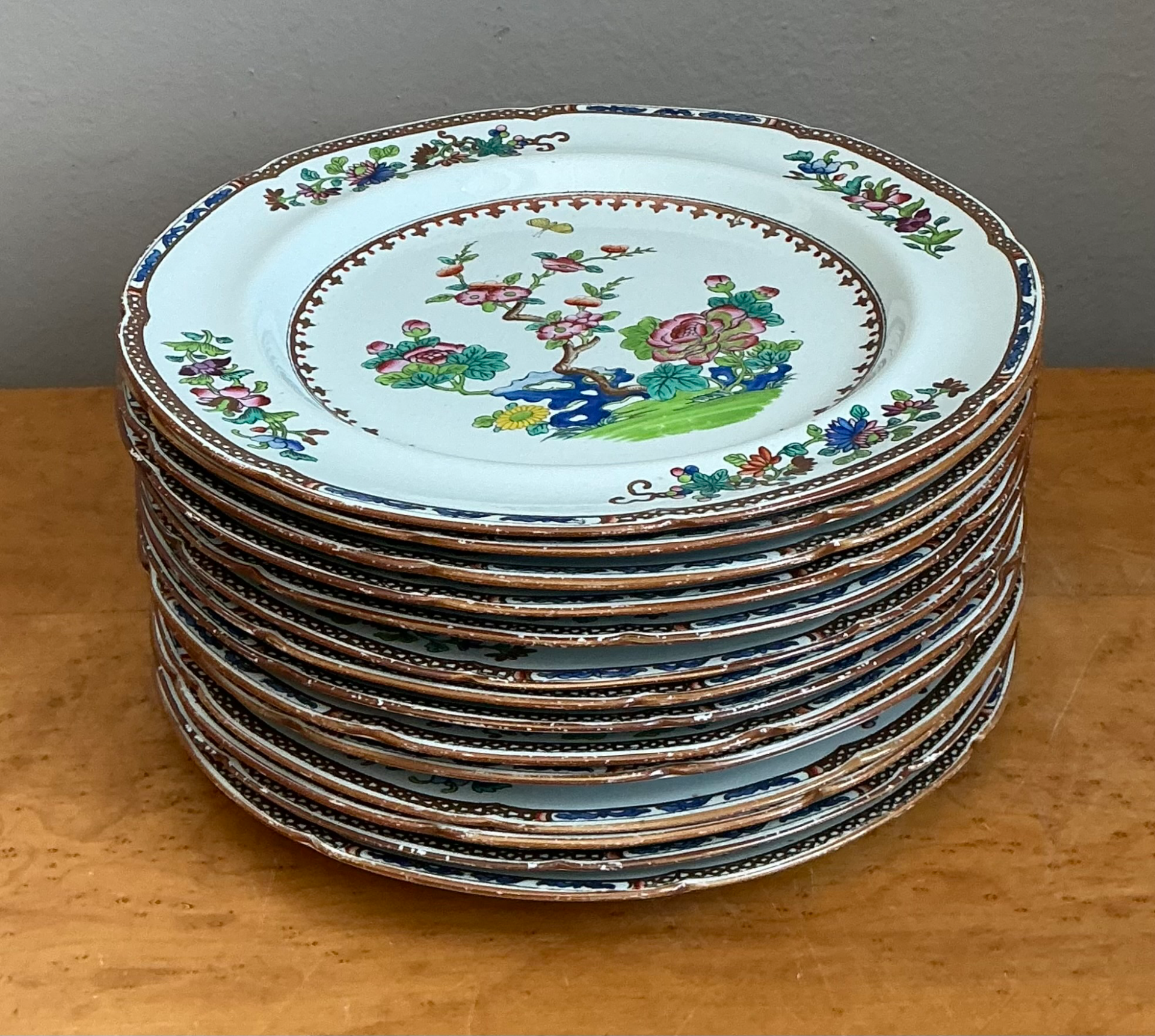 Vintage Spode Floral Porcelain Dinner Plates - Set of 12 - Back view