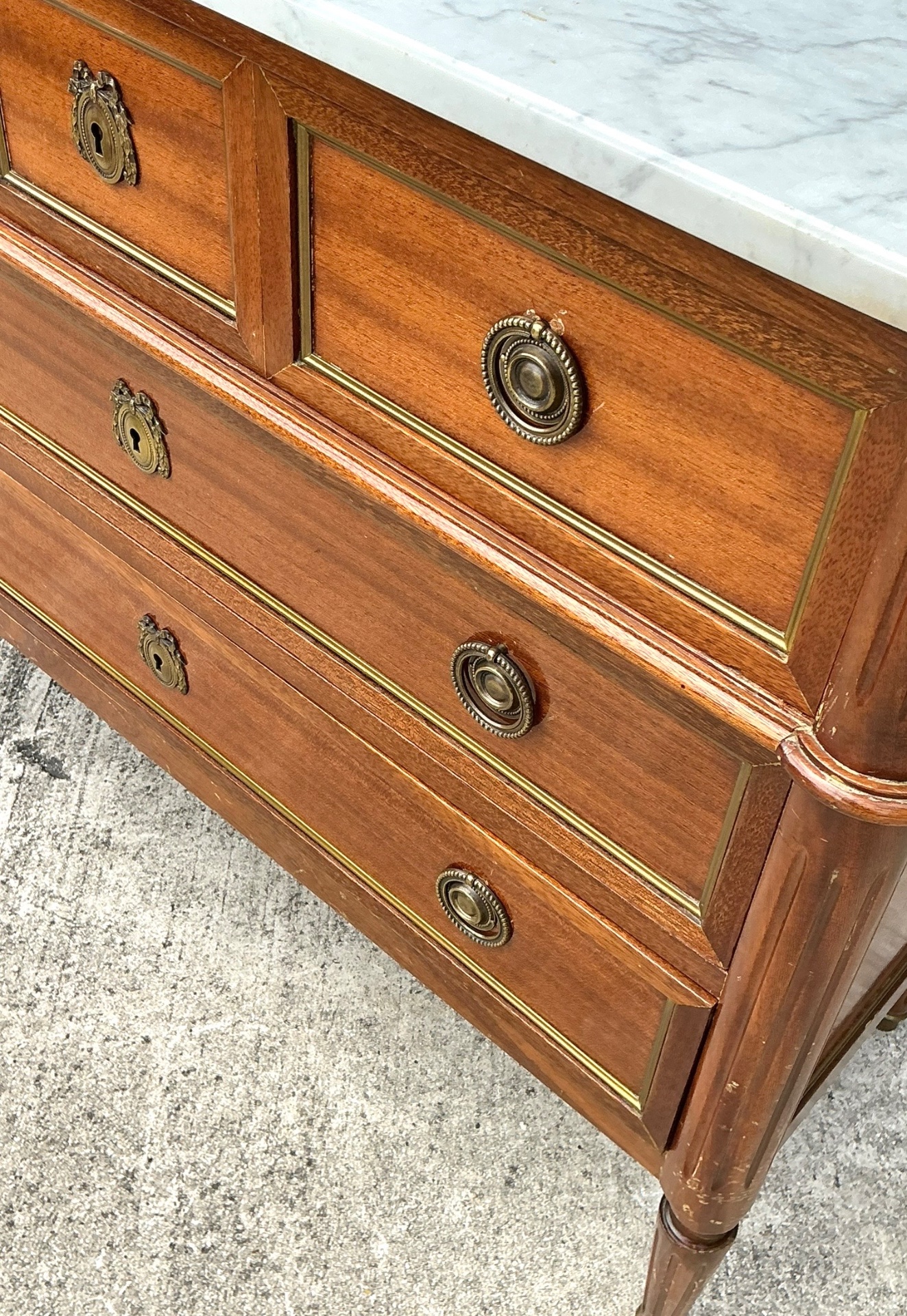 Vintage Louis XVI Neoclassical Style Wood and Marble Dresser - Top view