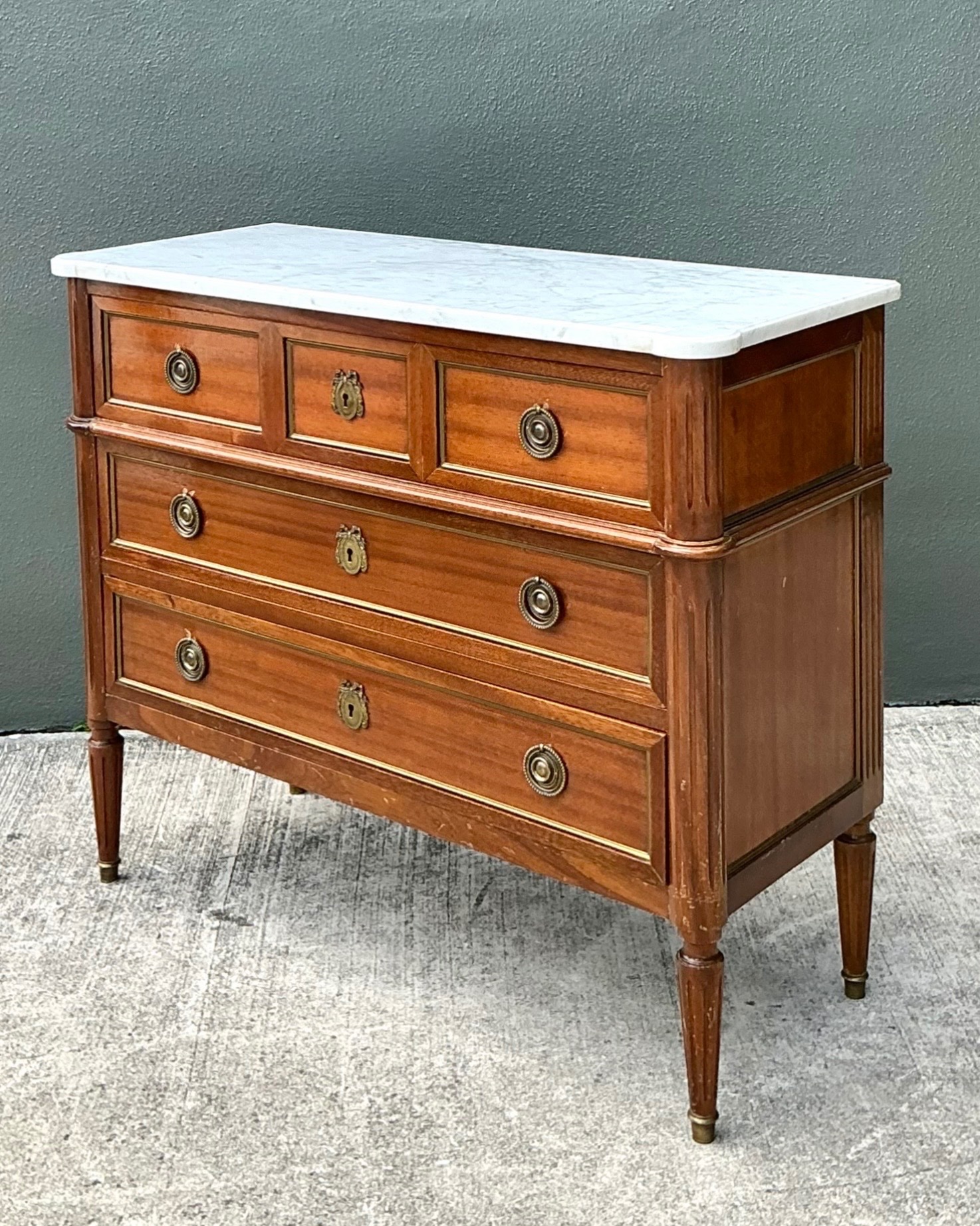 Vintage Louis XVI Neoclassical Style Wood and Marble Dresser - Side view
