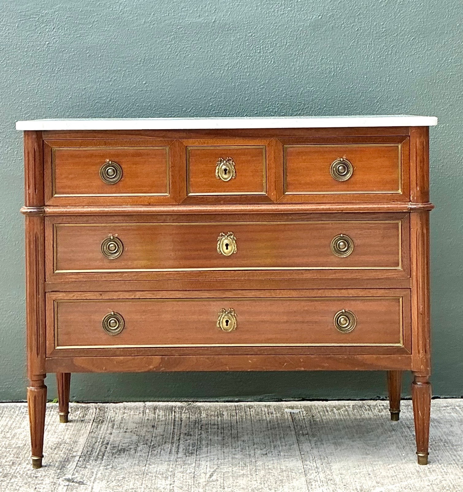 Vintage Louis XVI Neoclassical Style Wood and Marble Dresser - Back view