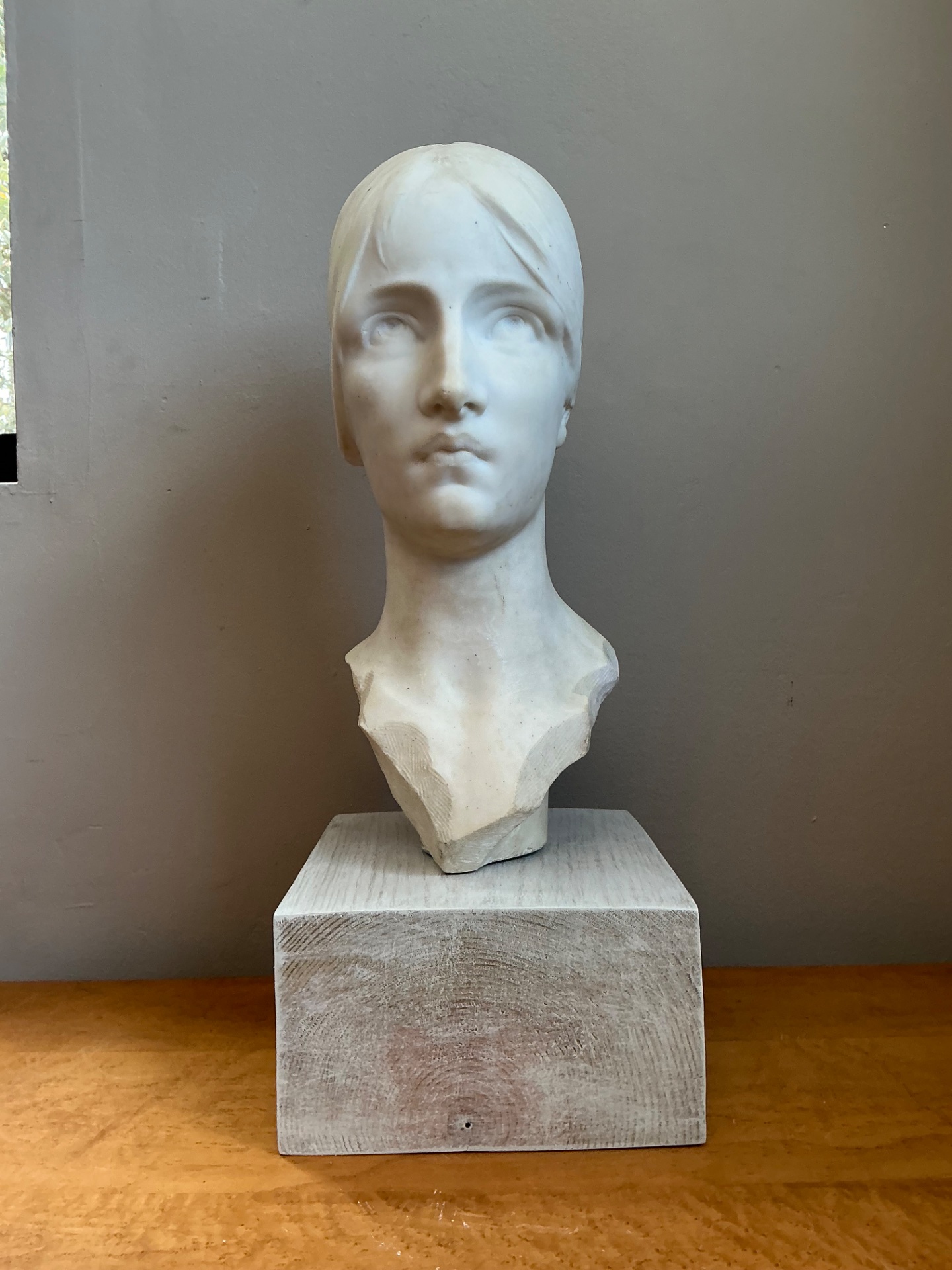 Vintage Carved Marble Head Sculpture - Top view