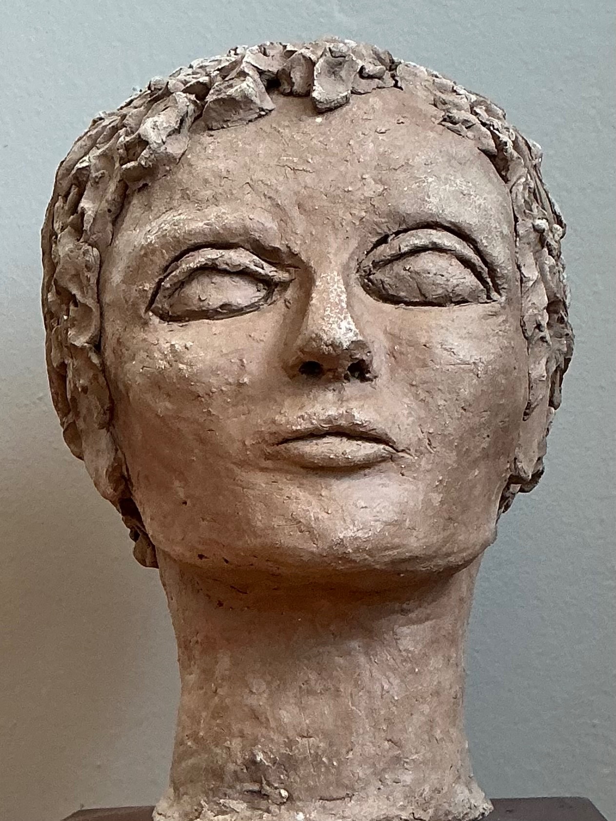 Vintage Plaster Head Sculpture on Wood Base - Detail view
