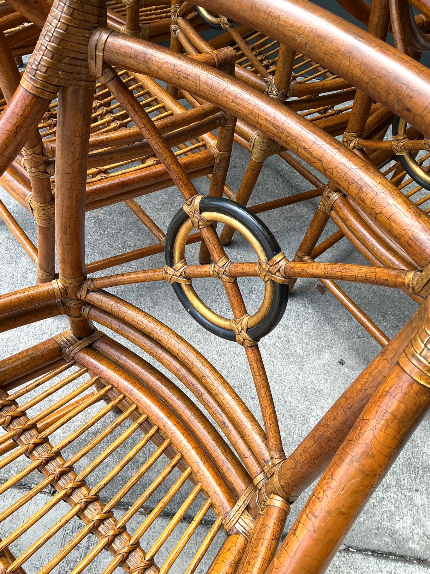 Vintage McGuire Target Back Rattan Dining Chairs - Set Of 6 - Back view