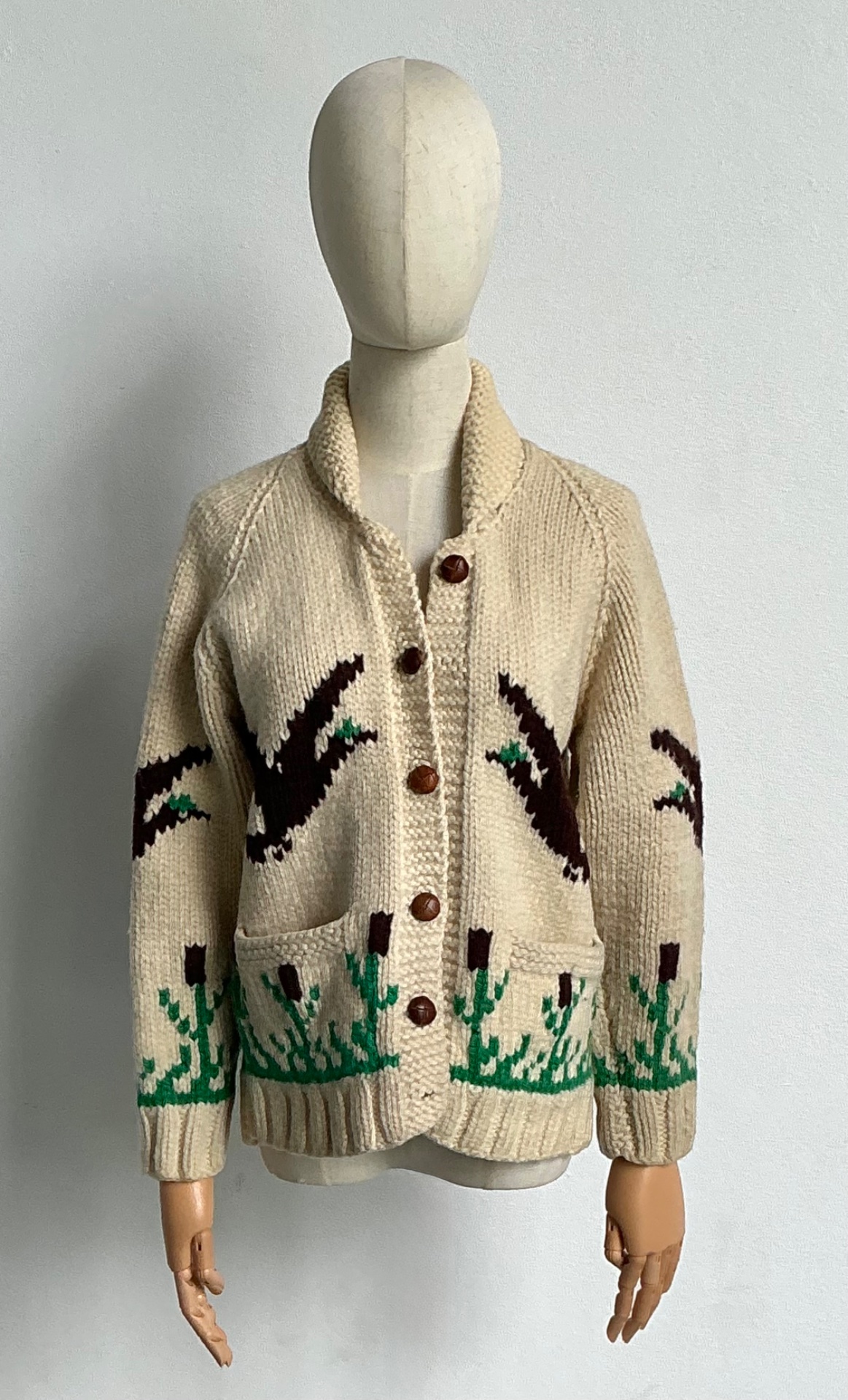 Vintage Hand-Knitted Wool Cardigan - Side view
