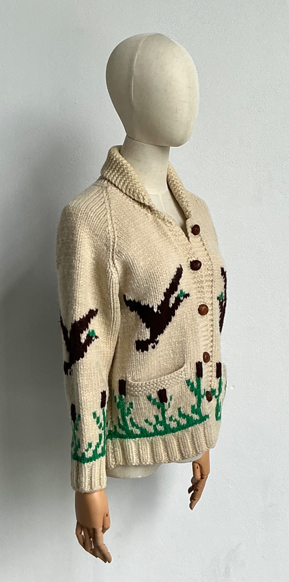 Vintage Hand-Knitted Wool Cardigan - Back view