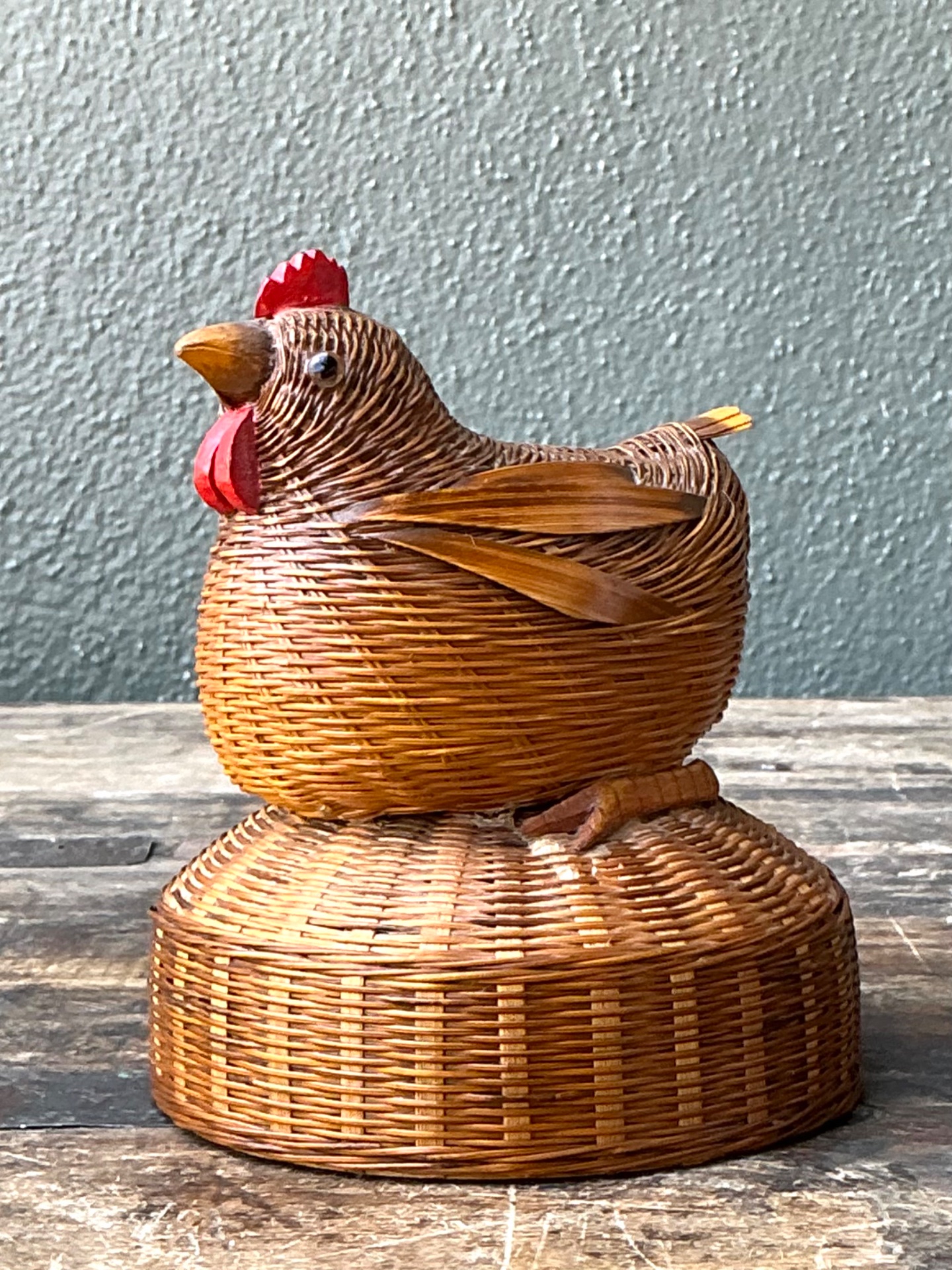 Vintage Shanghai Weave Rooster Music Box - Side view