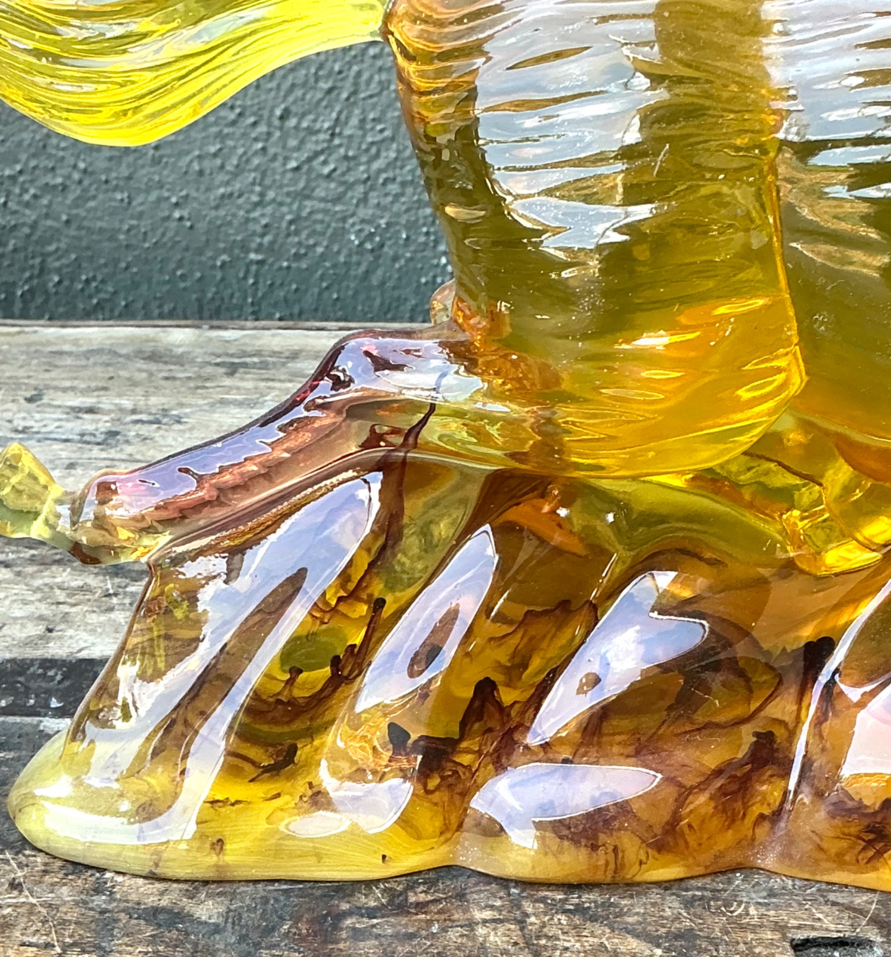 Vintage Amber Cast Lucite Running Horse Sculpture - Top view