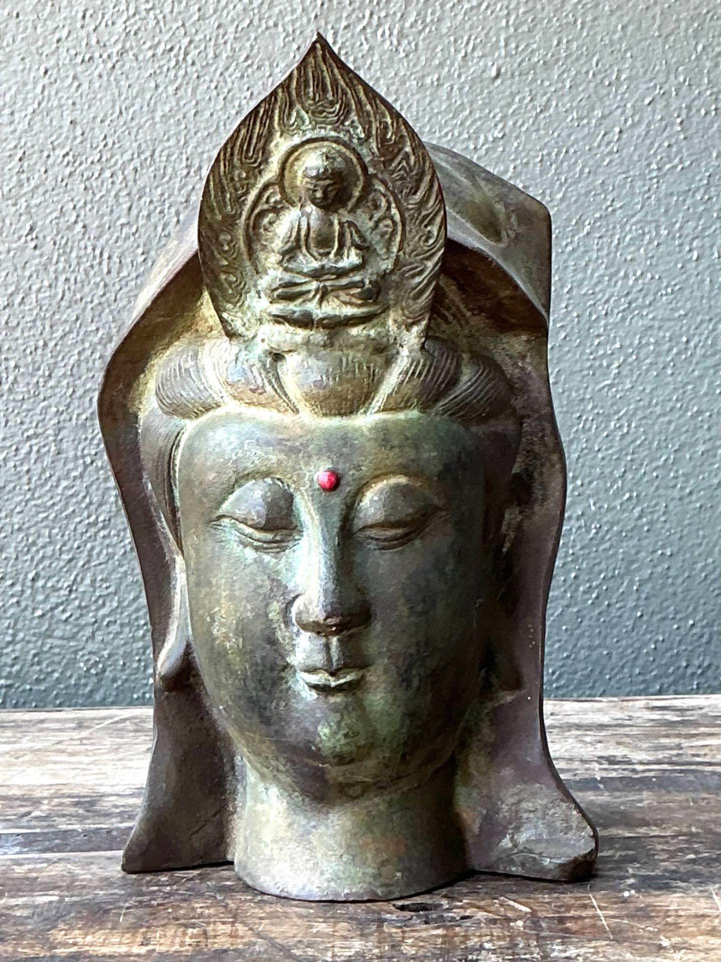 Vintage Patinated Bronze Buddha Head - Side view