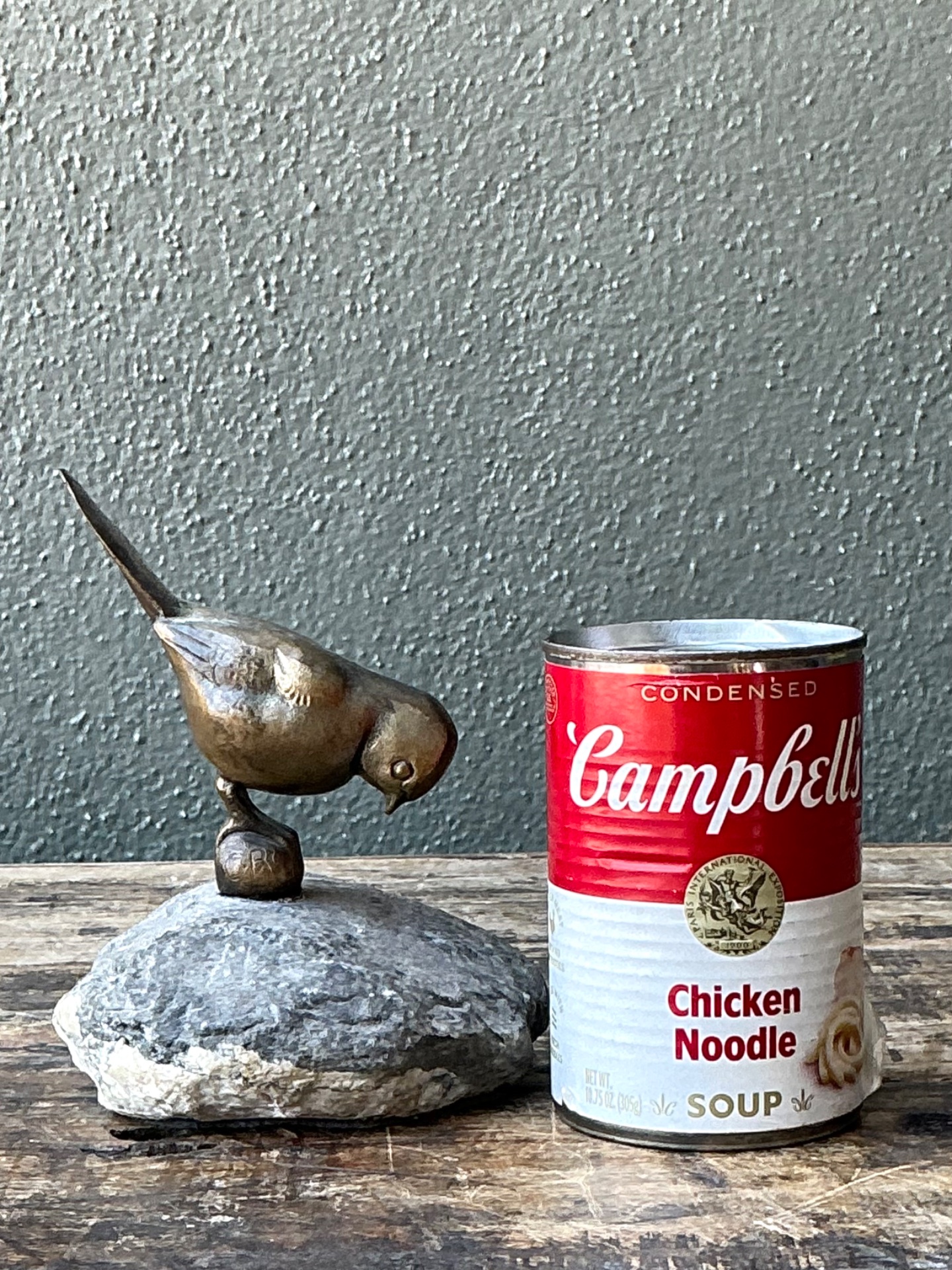 Vintage Bronze Bird Sculpture on Stone Base - Top view