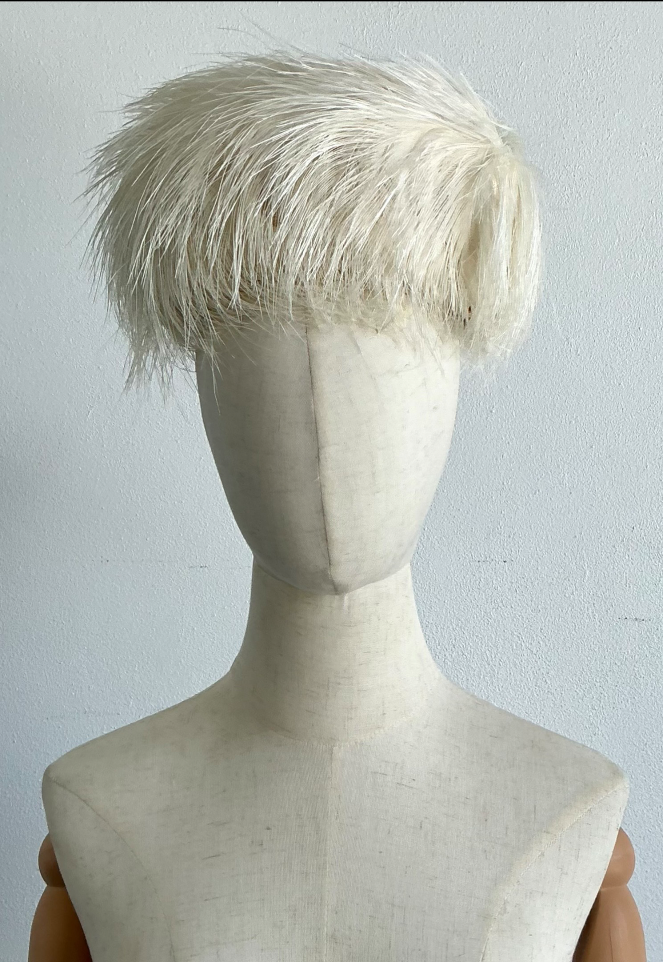 Vintage White Maribou Feather Hat - Side view