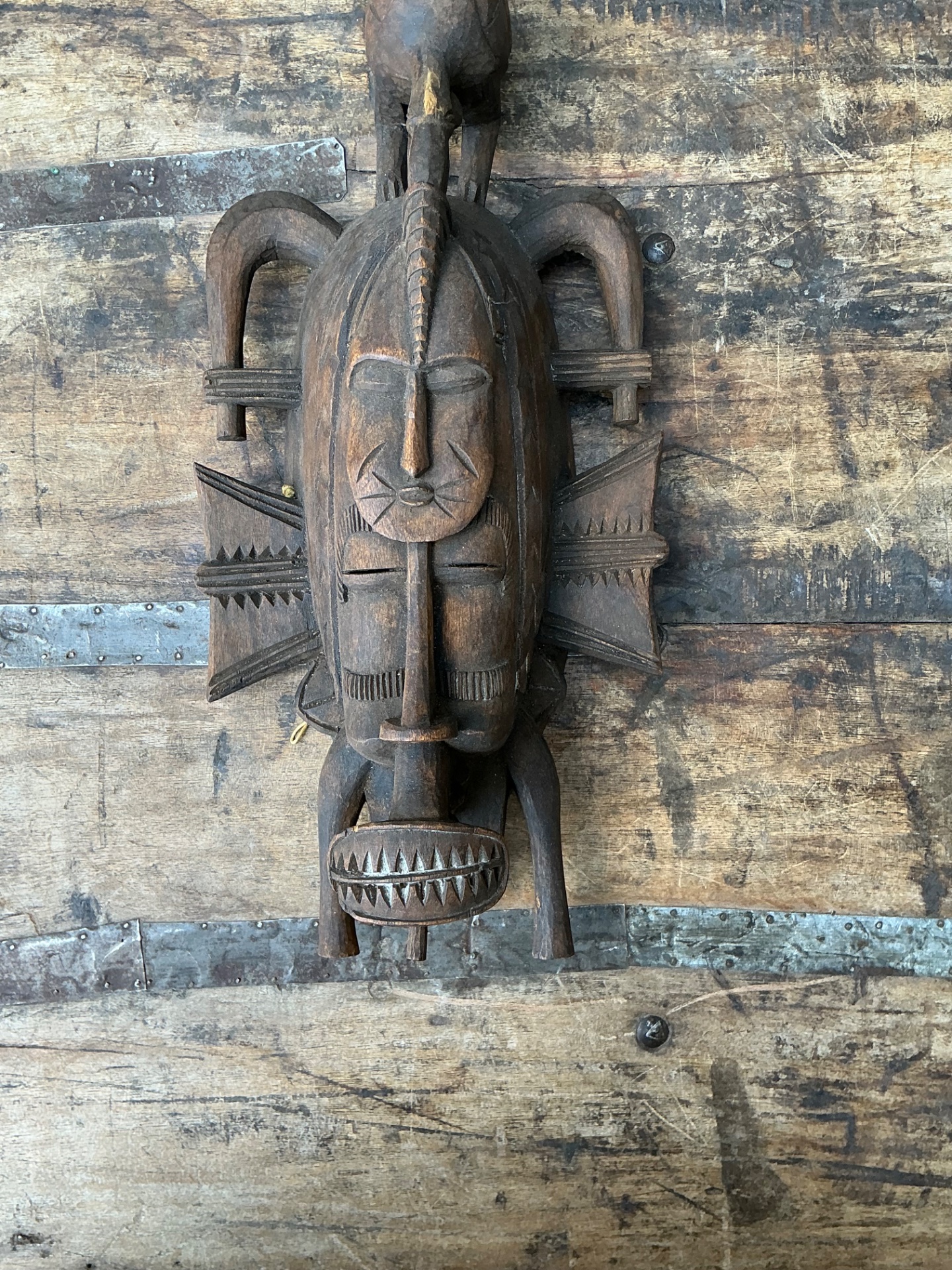 Vintage Tribal Carved Wood Mask - Detail view