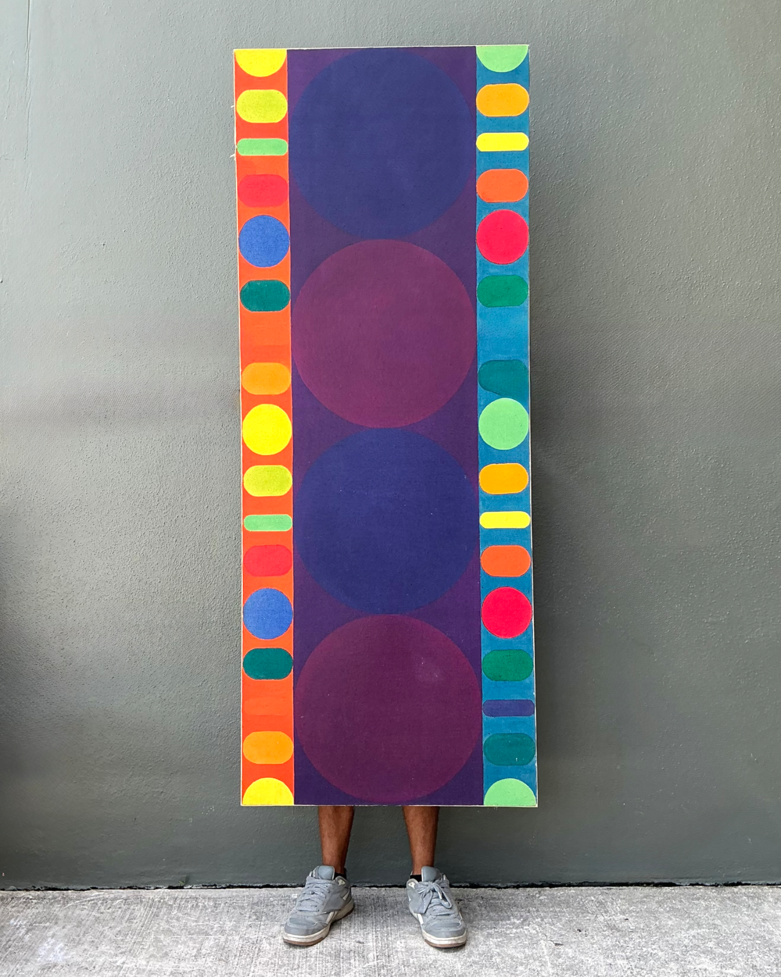 Vintage Geometric Abstract Painting On Canvas - Back view