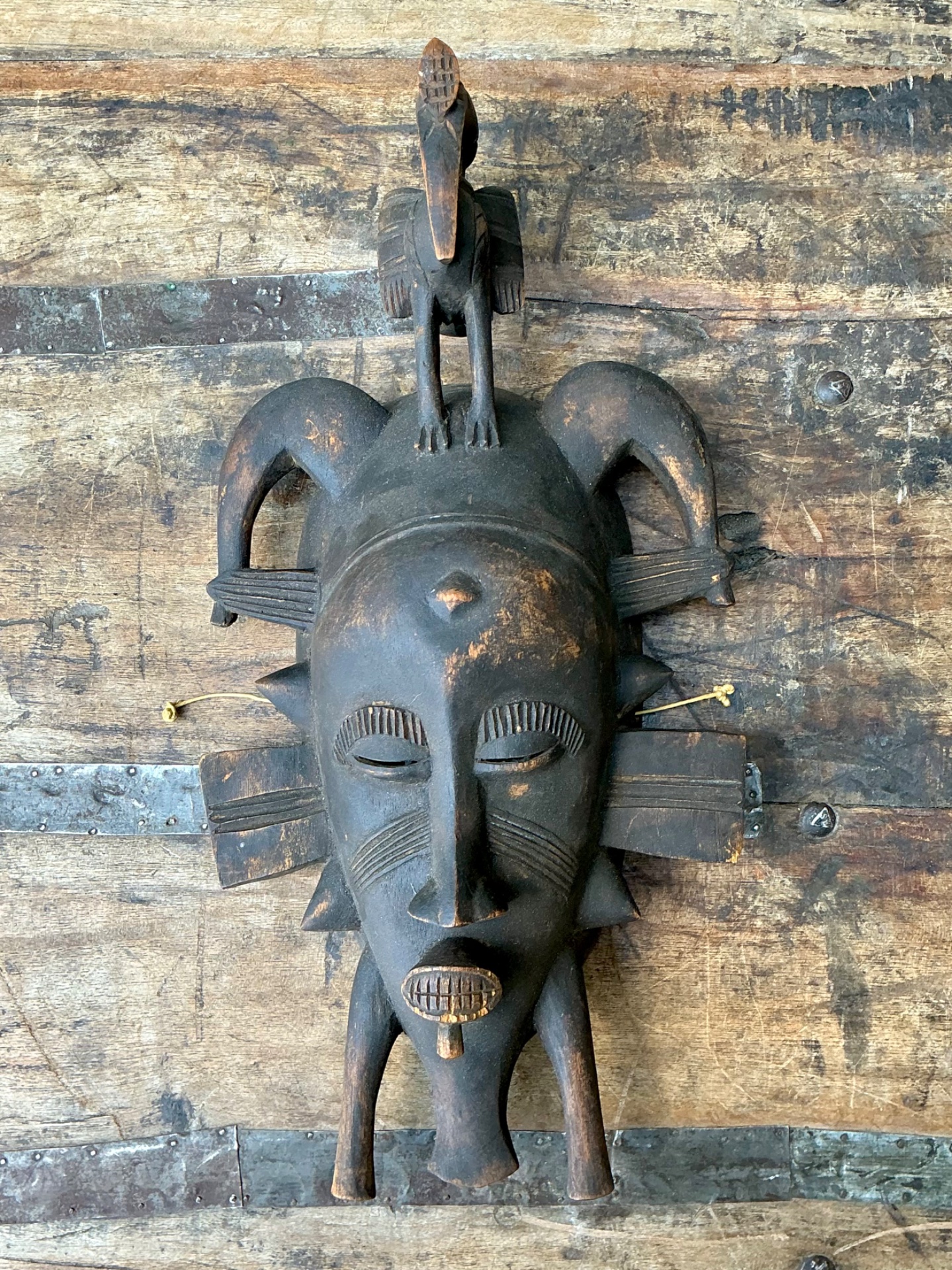 Vintage Hand Carved Tribal Mask - Side view