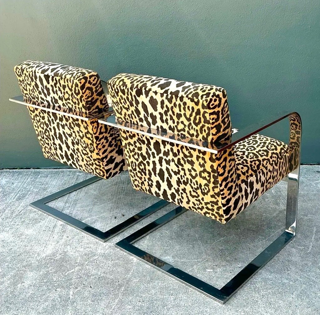 Vintage Chrome and Leopard Print Chairs - a Pair - Side view