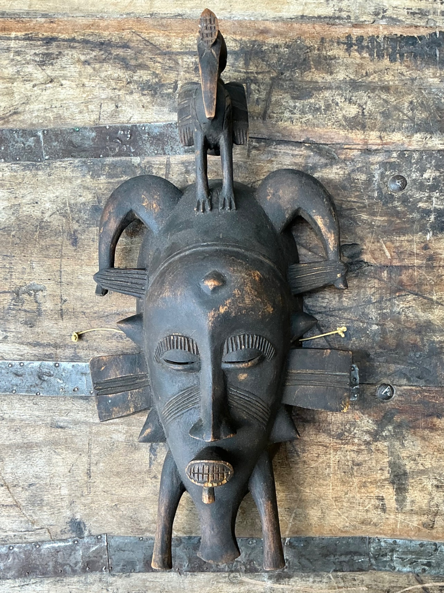 Vintage Hand Carved Tribal Mask - Top view