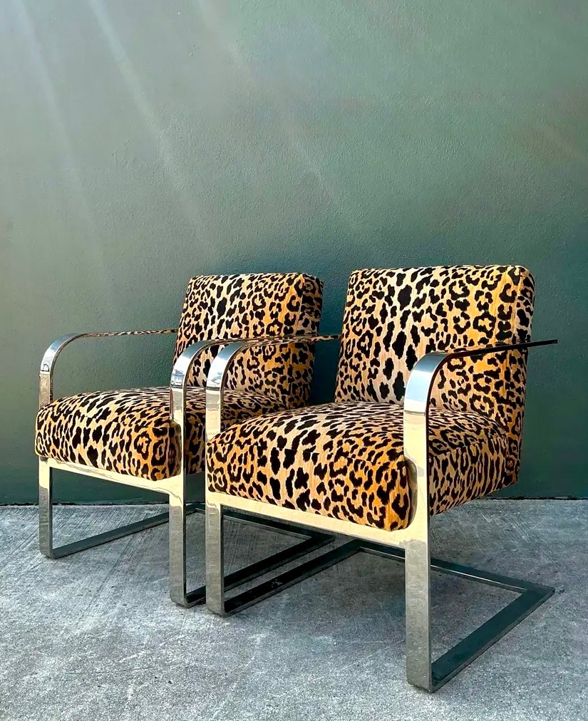 Vintage Chrome and Leopard Print Chairs - a Pair - Top view
