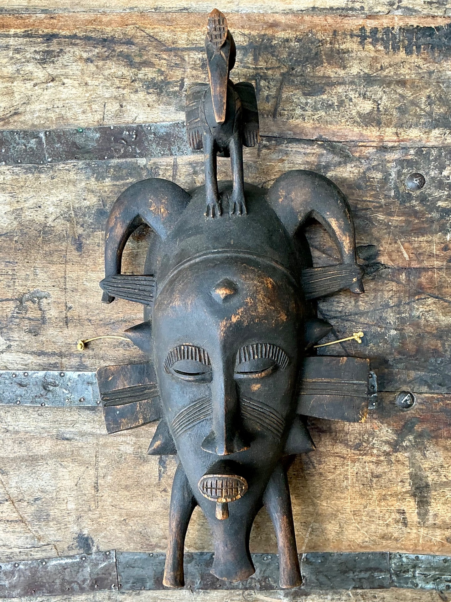 Vintage Hand Carved Tribal Mask - Back view