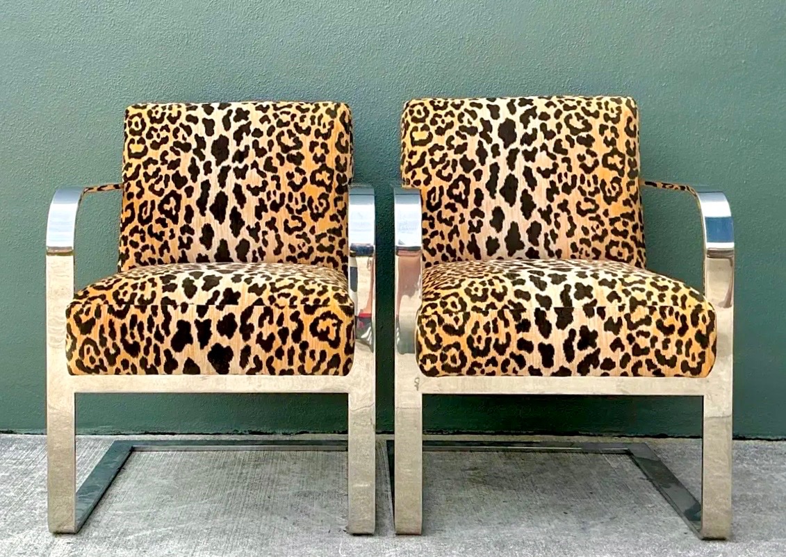 Vintage Chrome and Leopard Print Chairs - a Pair - Detail view