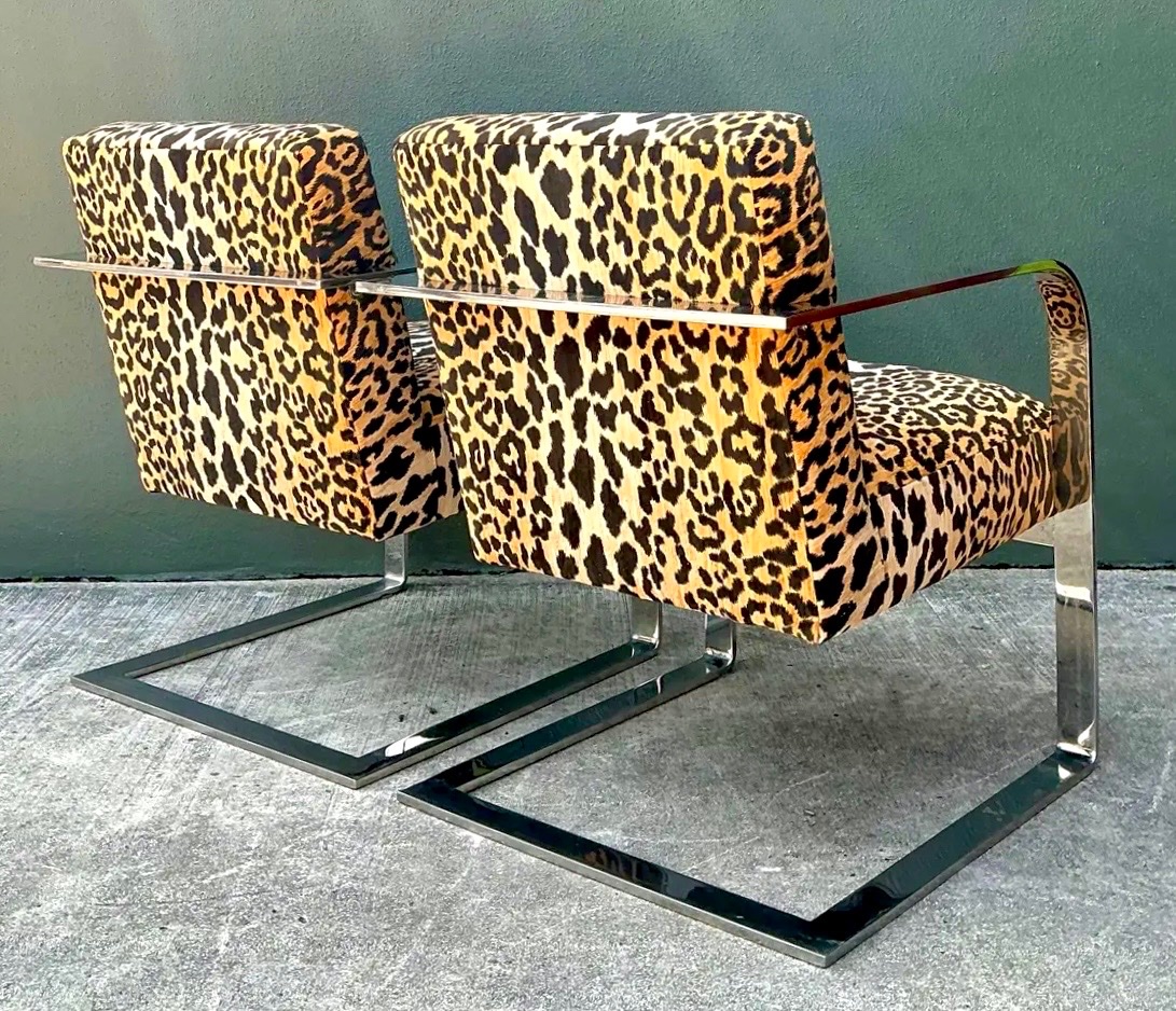 Vintage Chrome and Leopard Print Chairs - a Pair - Back view