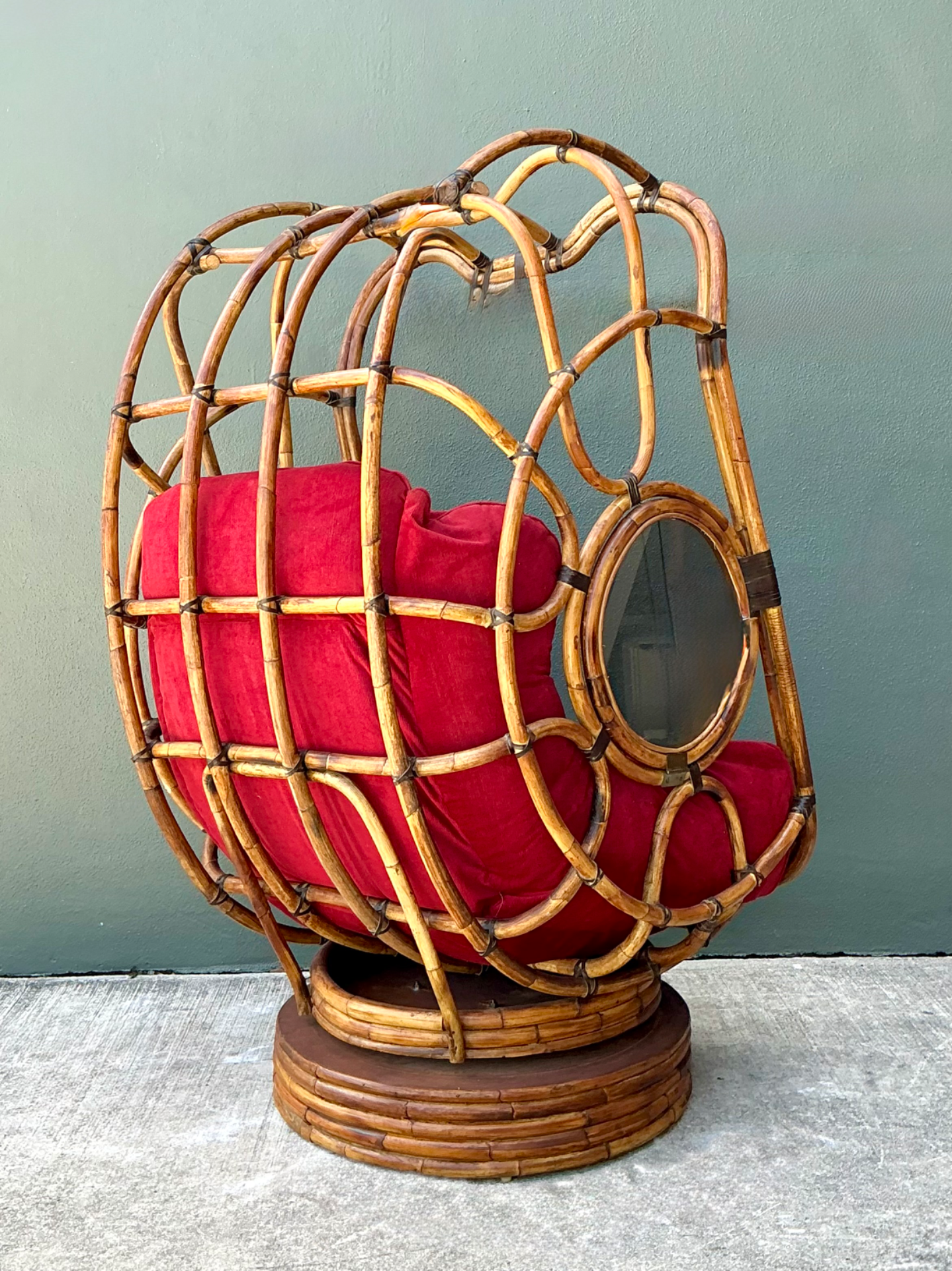 Vintage Bent Rattan Swivel Lounge Chair With Flip Down Side Tables - Top view