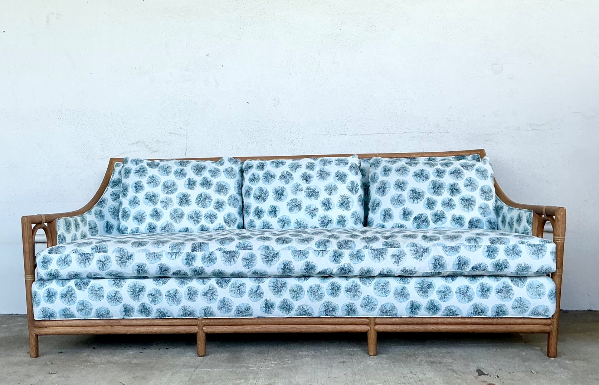 Vintage McGuire Rattan Sofa In Peter Fasano For John Roselli “Sconcett” - Top view