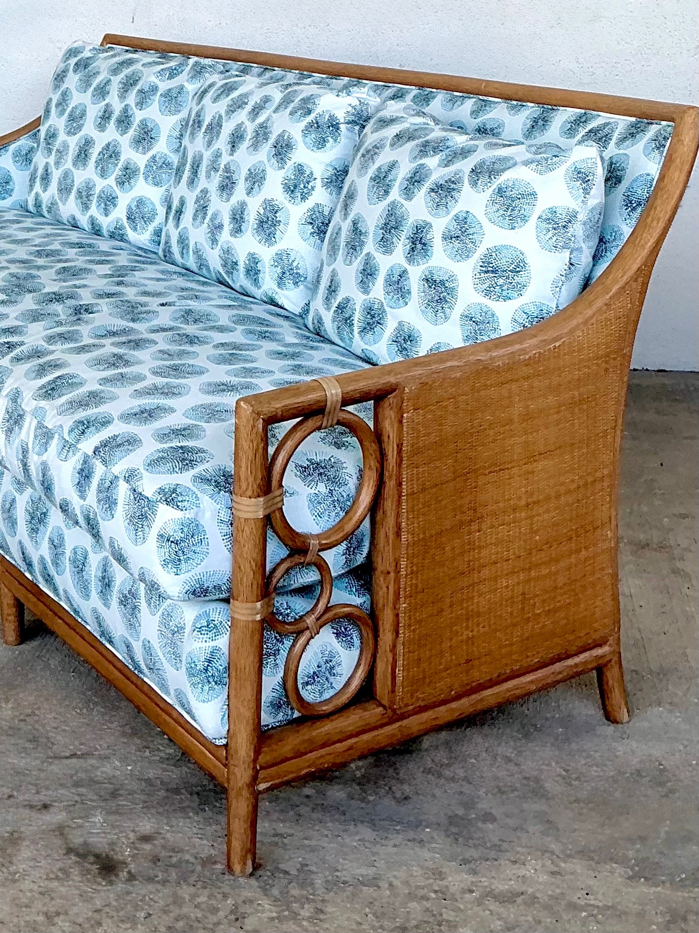 Vintage McGuire Rattan Sofa In Peter Fasano For John Roselli “Sconcett” - Back view