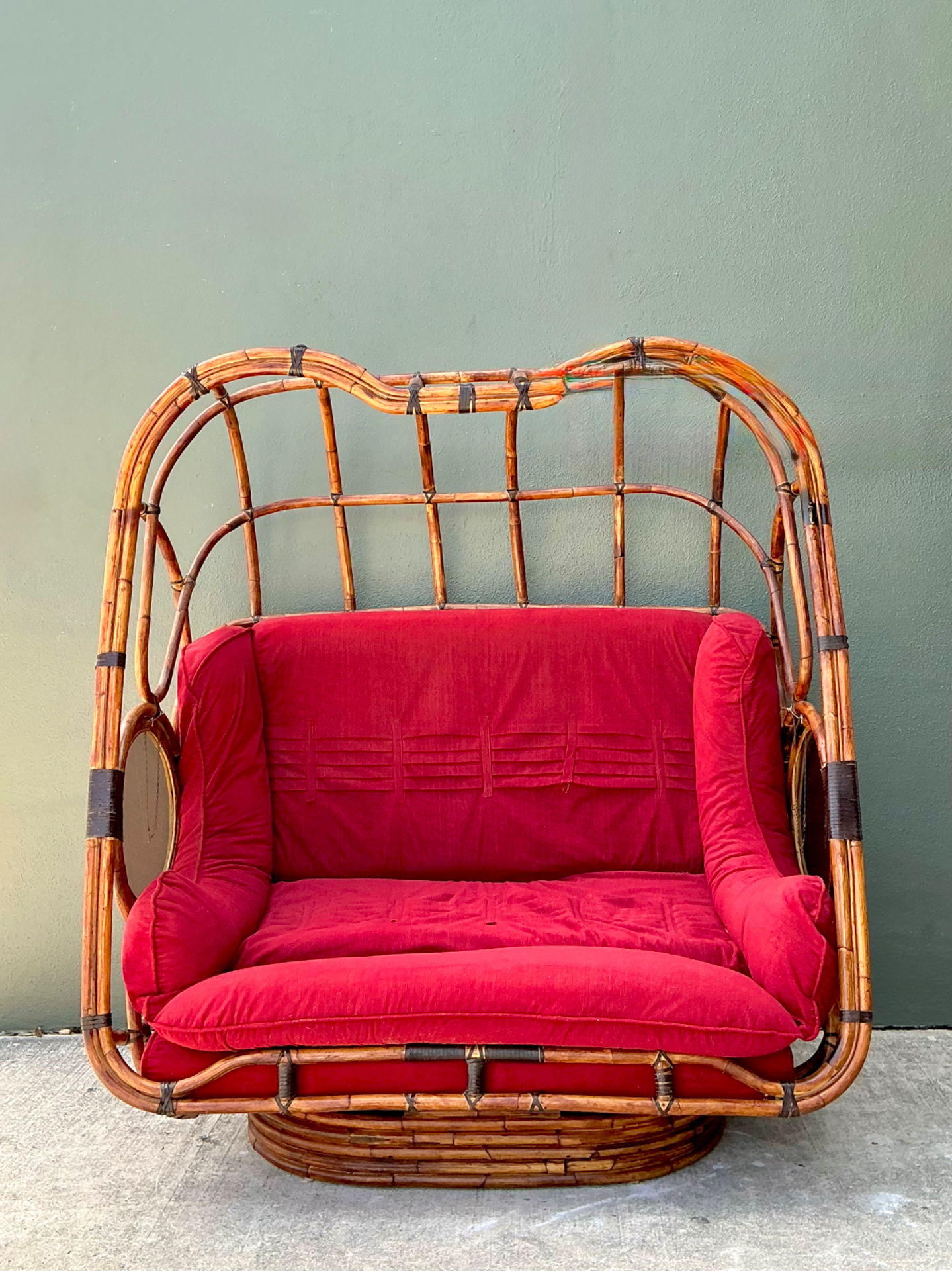 Vintage Boho Rattan Swivel Lounge Hooded Loveseat - Side view
