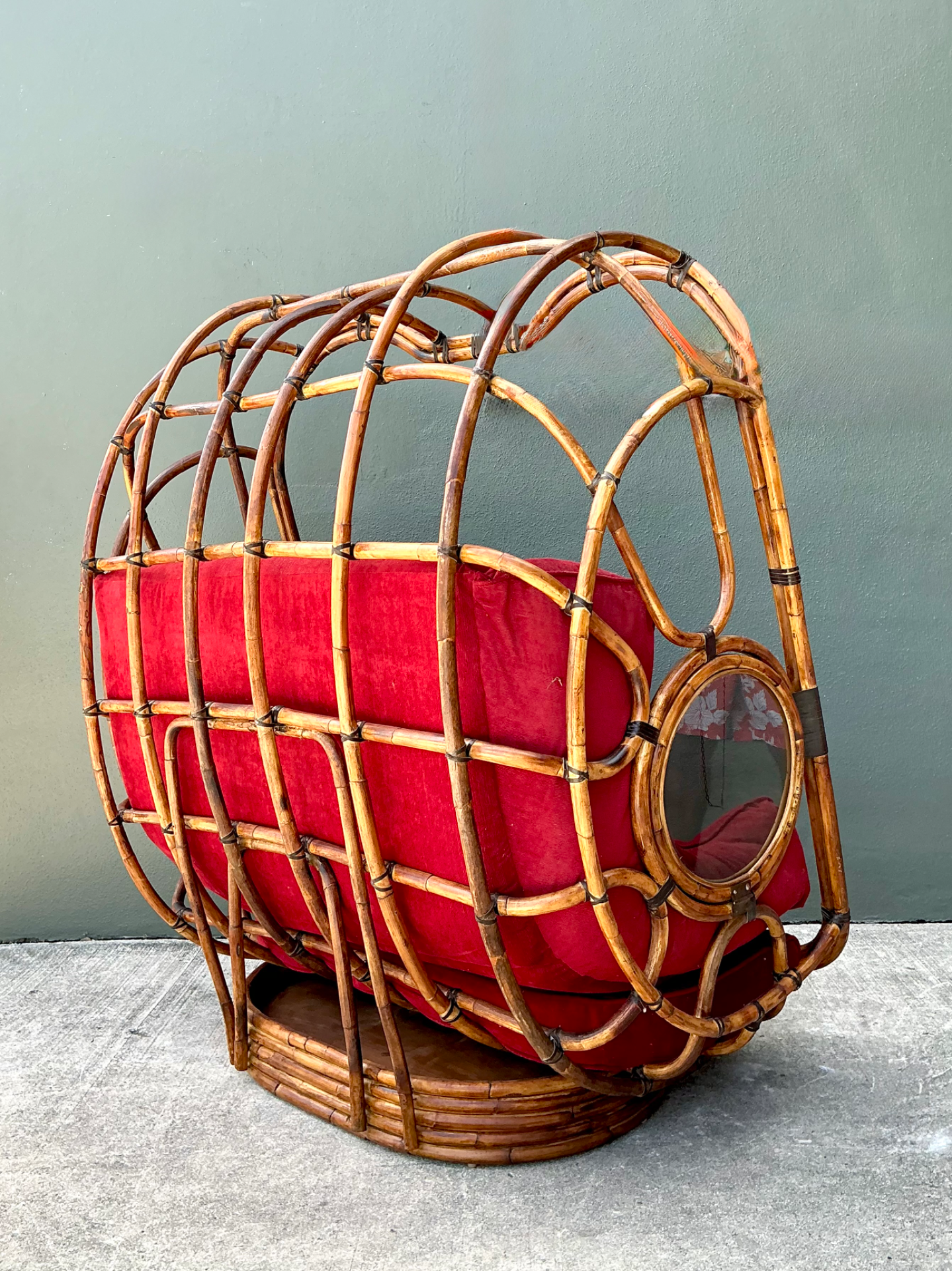 Vintage Boho Rattan Swivel Lounge Hooded Loveseat - Detail view